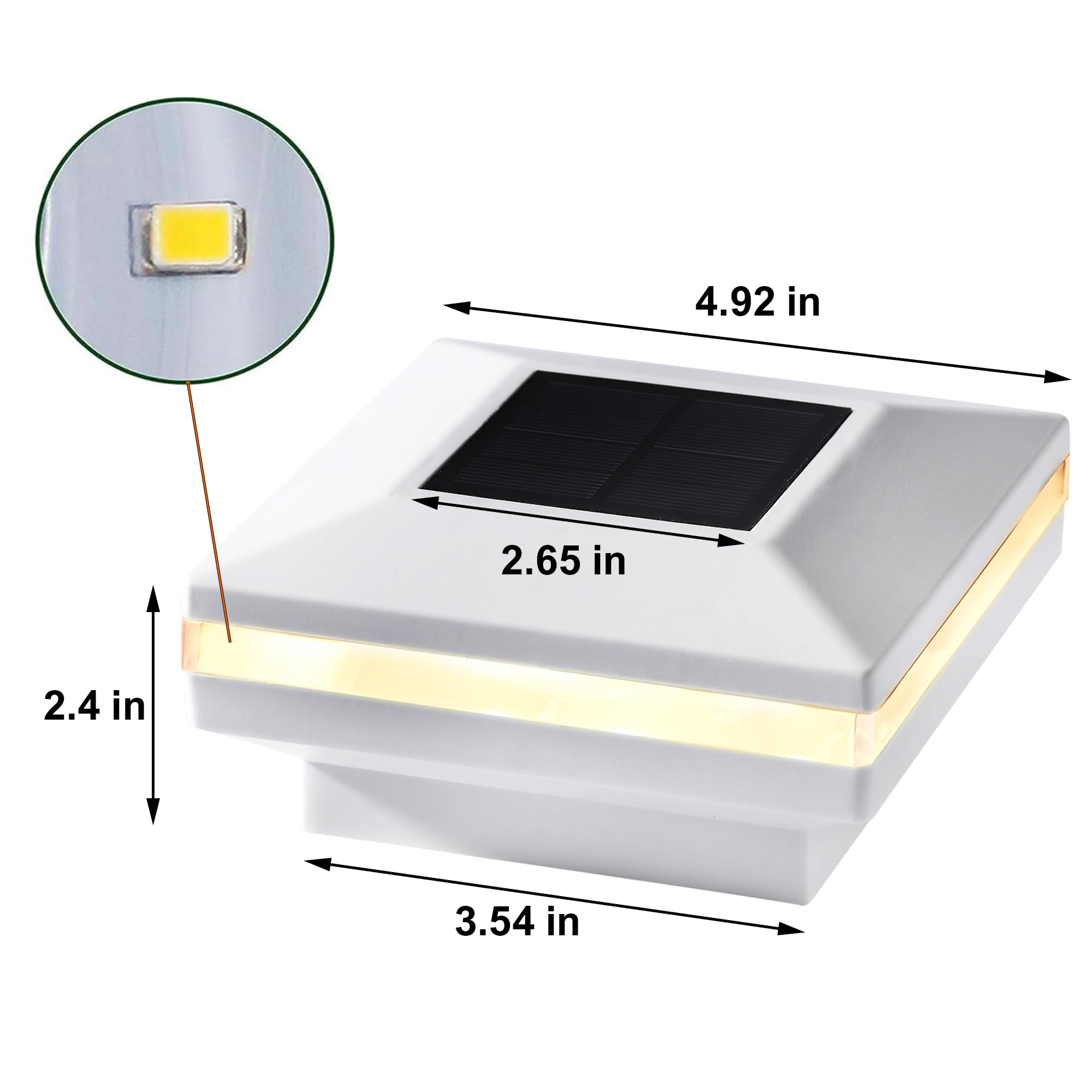 Dynaming 12 Pack Solar Post Lights - White Shell & Warm White LED for 4x4 Wooden Posts, Outdoor Decorative Lighting for Deck, Fence, Patio