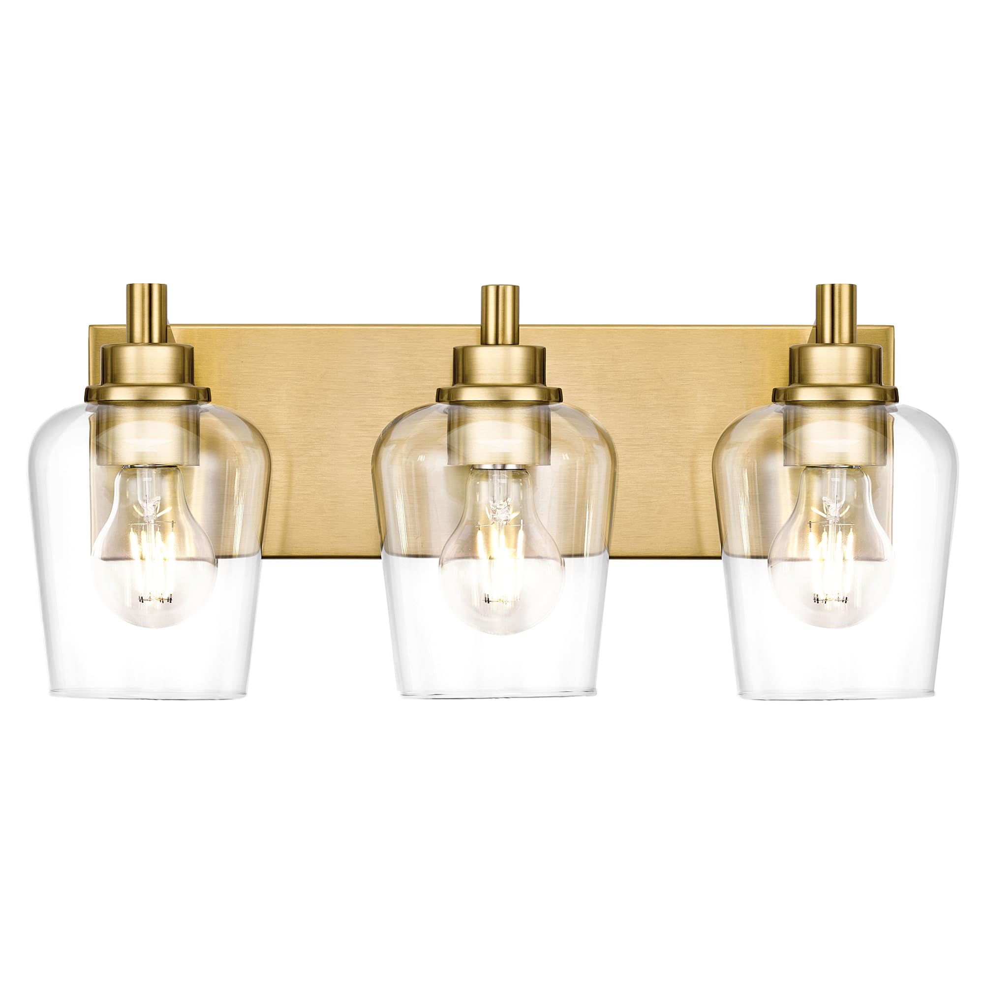 Metwet Bathroom Light Fixtures  3-Light Modern Vanity Light With Clear Glass Wine Glass-Shaped Shade  Vanity Lighting Fixtures Over Mirror  Brushed Gold  Vl155-Bg-3