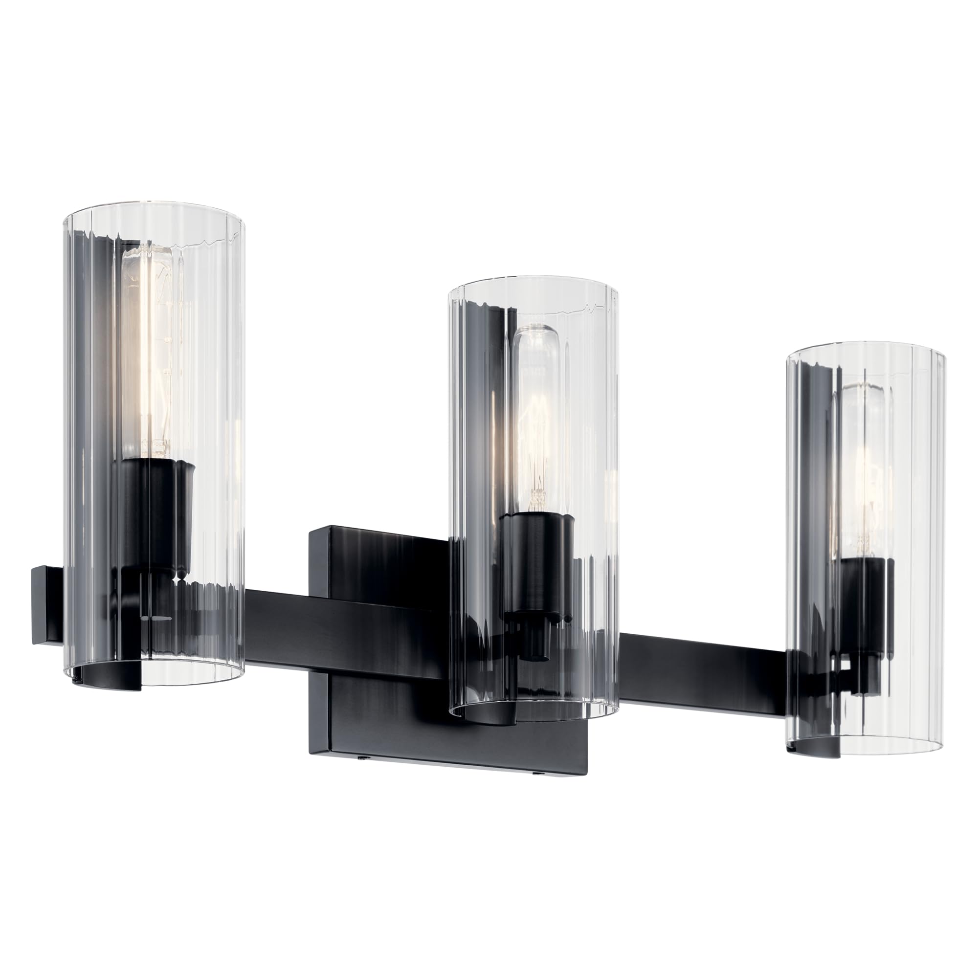Kichler Jemsa 3 Light Vanity, Modern Light With Clear Fluted Glass In Polished Nickel For Bathroom Or Powder Room (9.75'' X 22.7