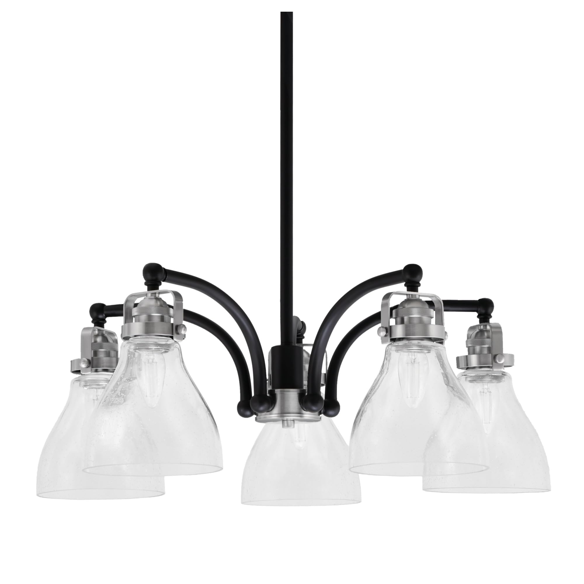 Easton Downlight, 5 Light, Chandelier Shown In Matte Black & Brushed Nickel Finish With 6.25&quot; Clear Bubble Glass