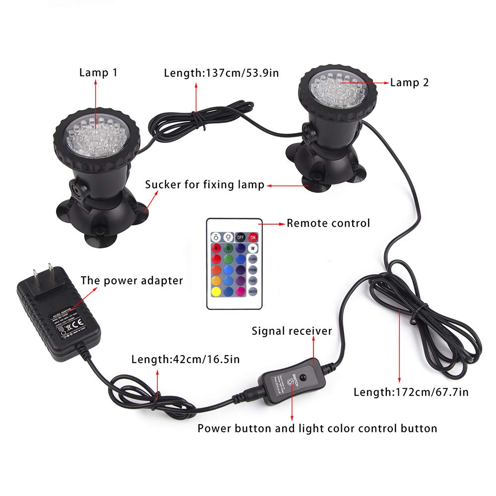 Color Changing Spotlights, Underwater LED Pond Lights, IP68 Waterproof RGB Colored Memory Dimmable Yard Spot Lights for Outdoor