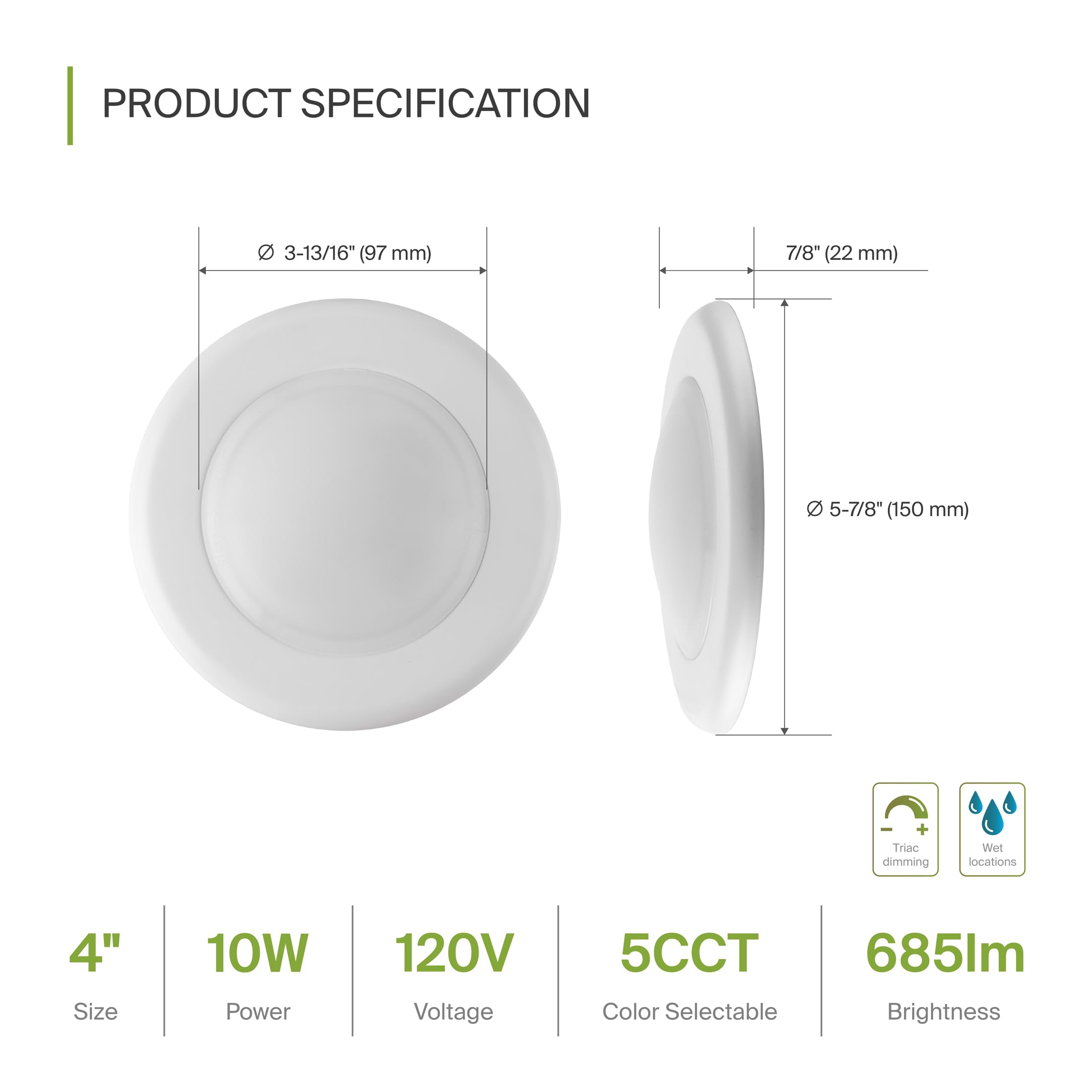 Asd Led Disk Lights 4 Inch | 2700K/3000K/3500K/4000K/5000K, 10W 685Lm | Low Profile Dimmable Flush Mount Ceiling Light, Surface