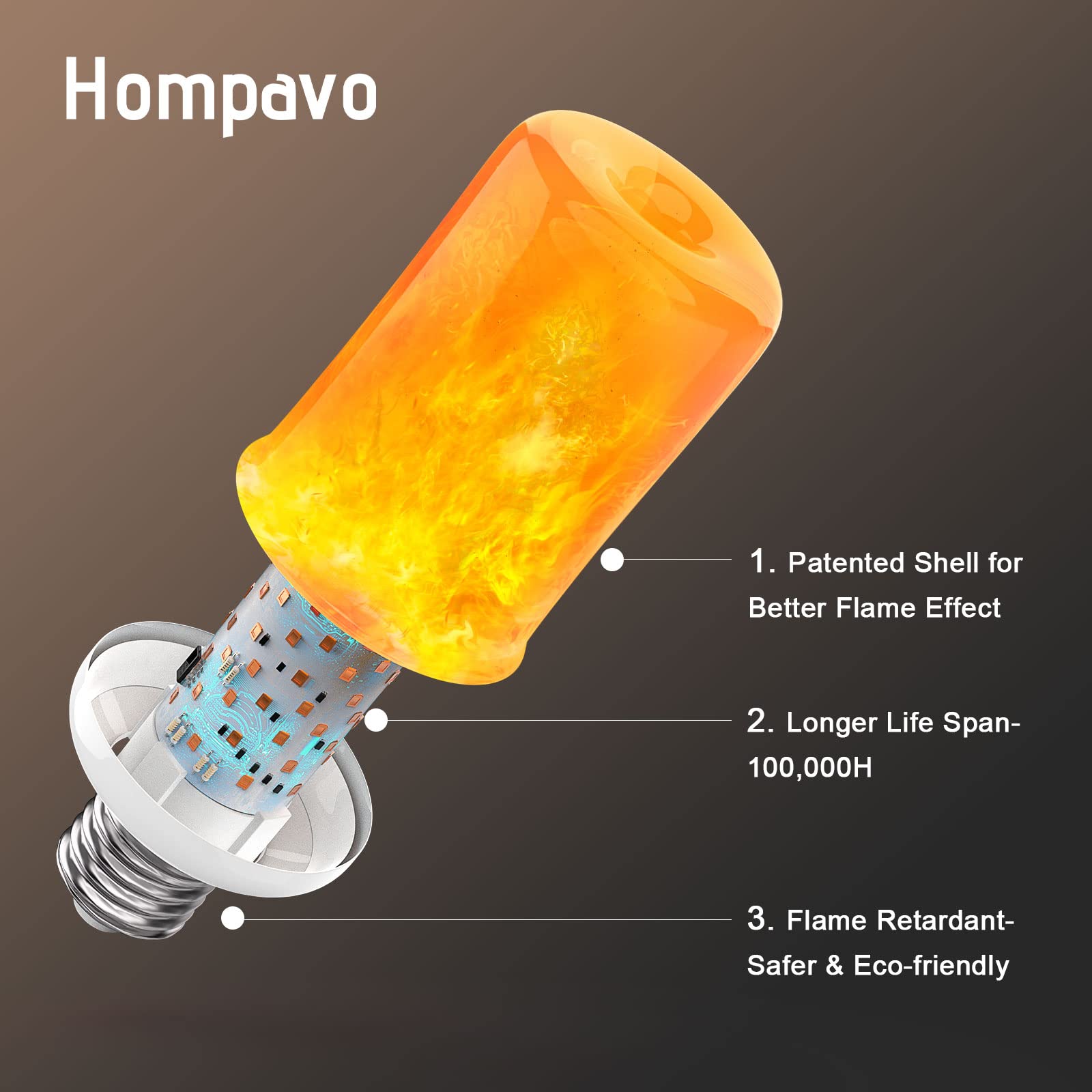 Hompavo Led Flame Light Bulbs, 4 Modes Flickering Effect, E26/E27 Base, White-4 Pack