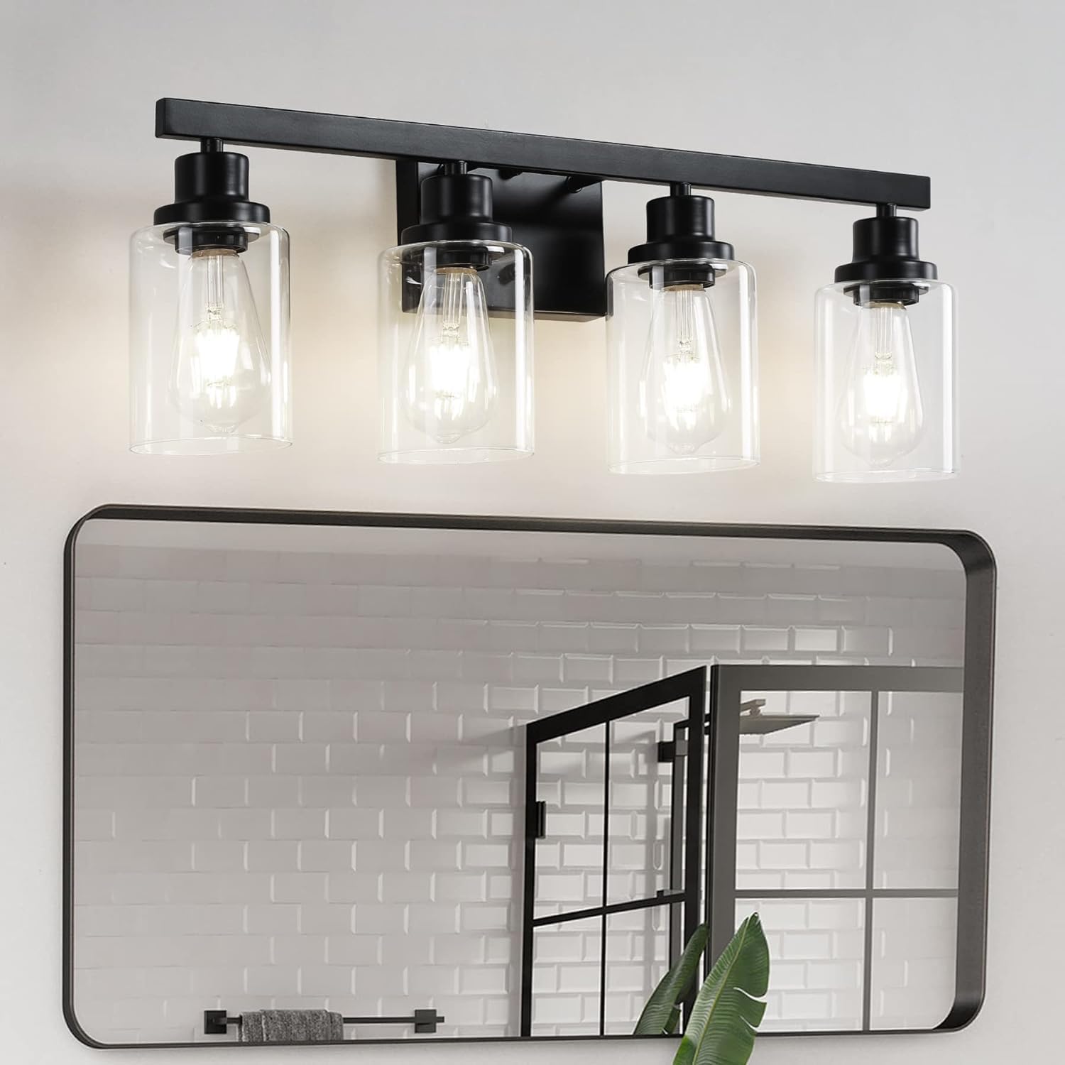 Dikaida Bathroom Vanity Light, 4-Light Modern Matte Black Wall Sconce Lighting With Clear Glass Shade, Black Wall Lights,Bath Vi