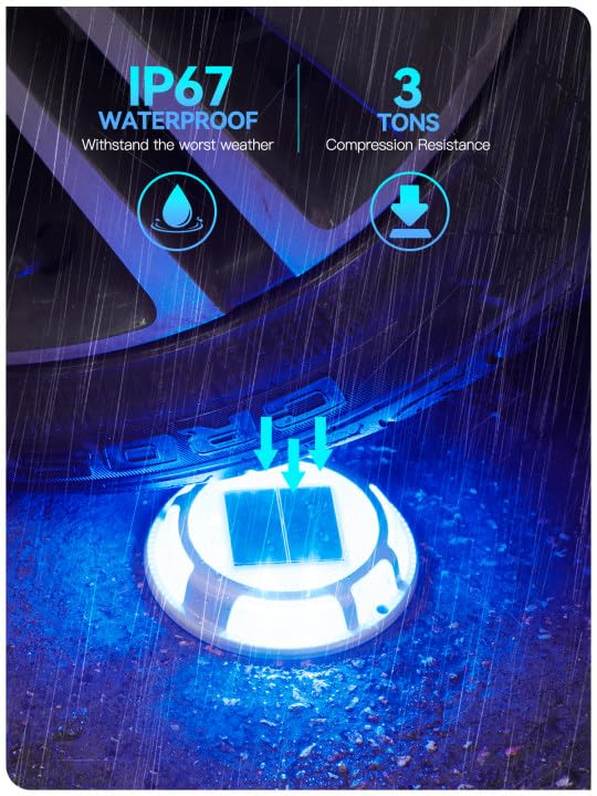 Fabstyl Solar Driveway Lights, 4 Pack Waterproof Led Dock Lights, Blue & White For Pathways