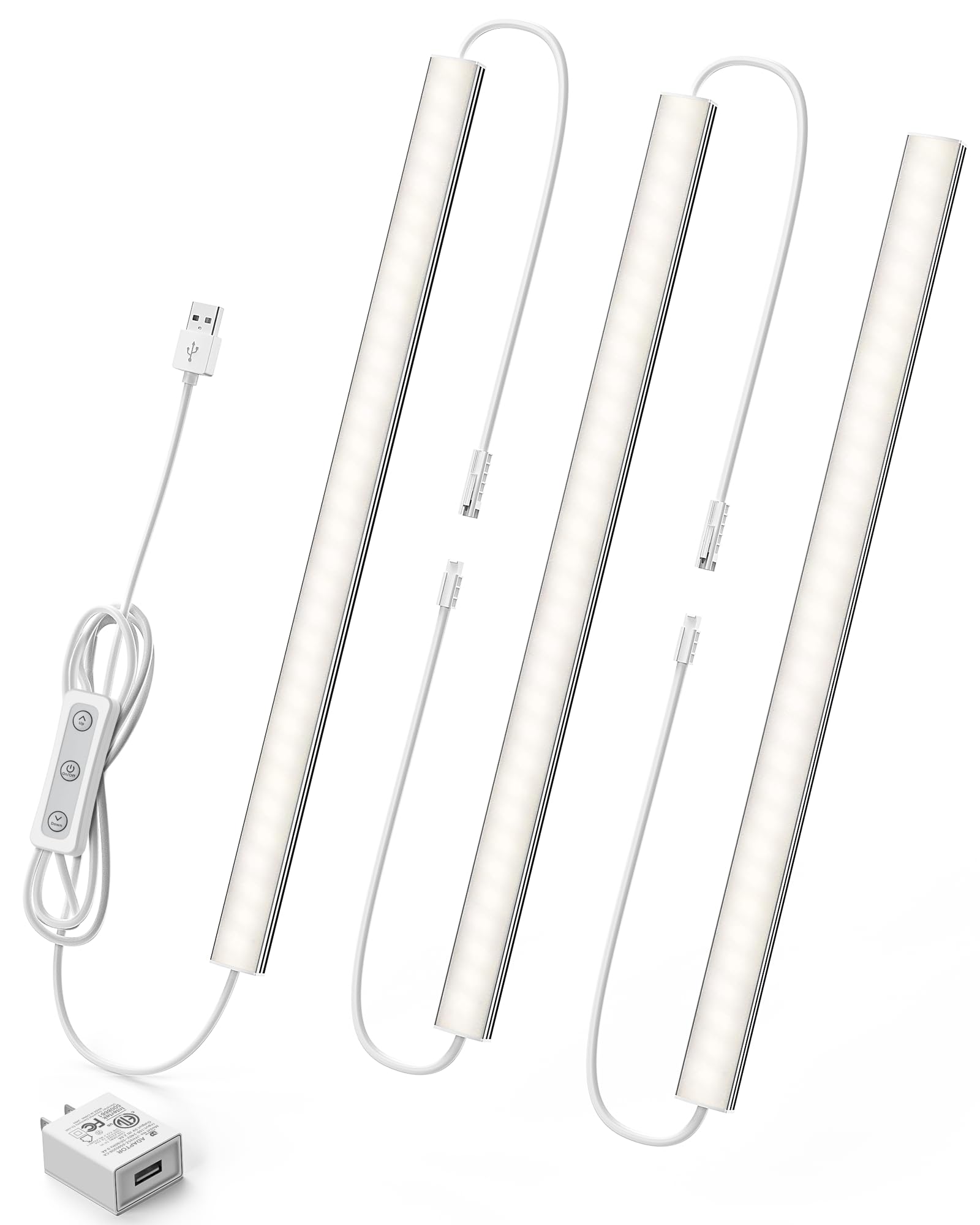 Vovamo Under Cabinet Lighting, Dimmable LED Light Strip, 3pcs 12 Inch, Daylight White 4500K, Model YQ-CGD-2C