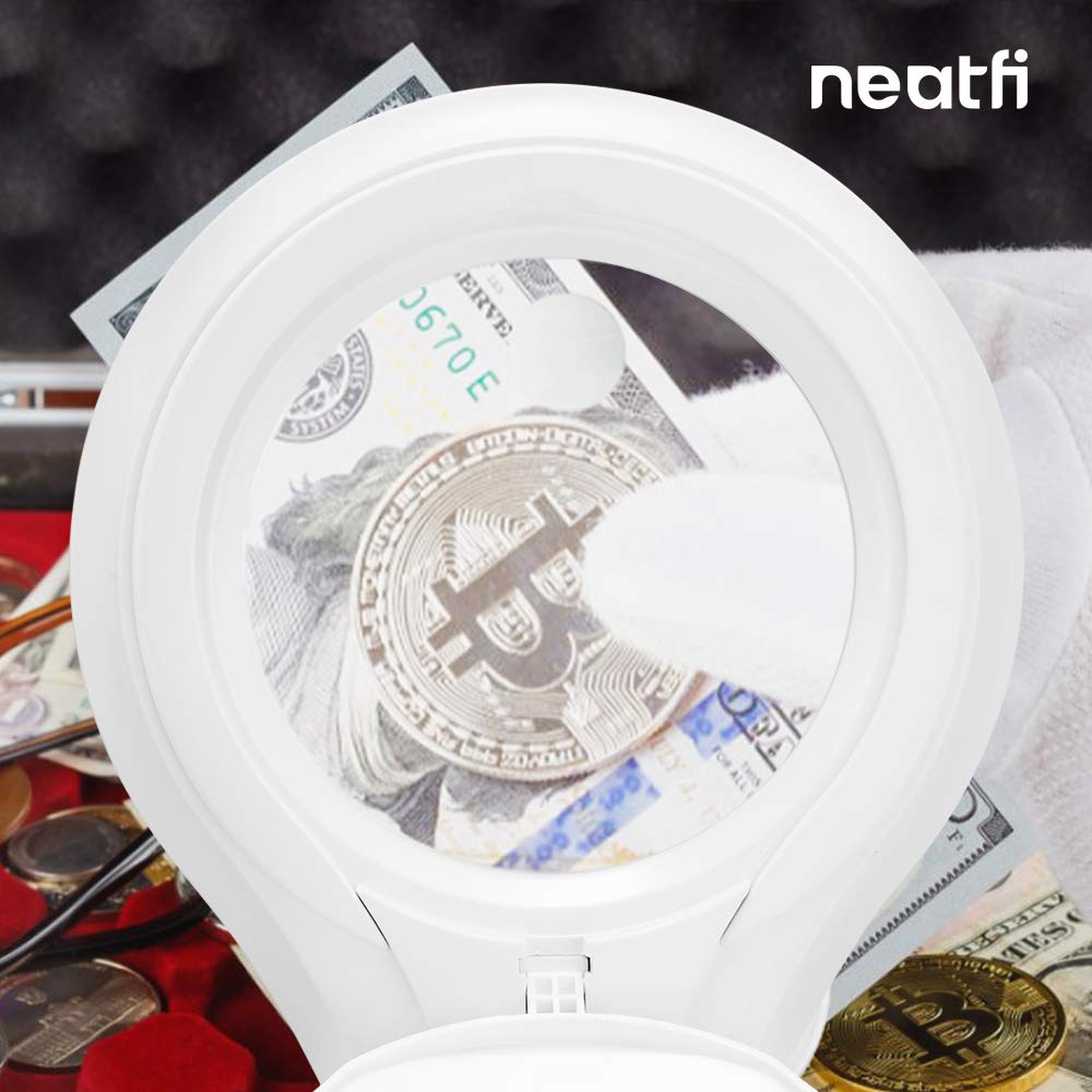 Neatfi (New Model Bifocals 1 200 Lumens Super Led Magnifying Lamp With Clamp  Dimmable  5 Inches Diameter Lens  Adjustable Arm Utility Clamp (8 Diopter + 20 Diopter  White)