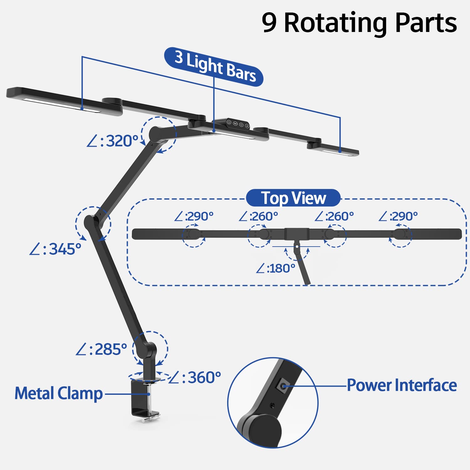 Epabina Led Desk Lamp With Clamp, 41.5'' Clamp On Architect Desk Lamp For Home Office, 24W Bright Tall Computer Led Table Light