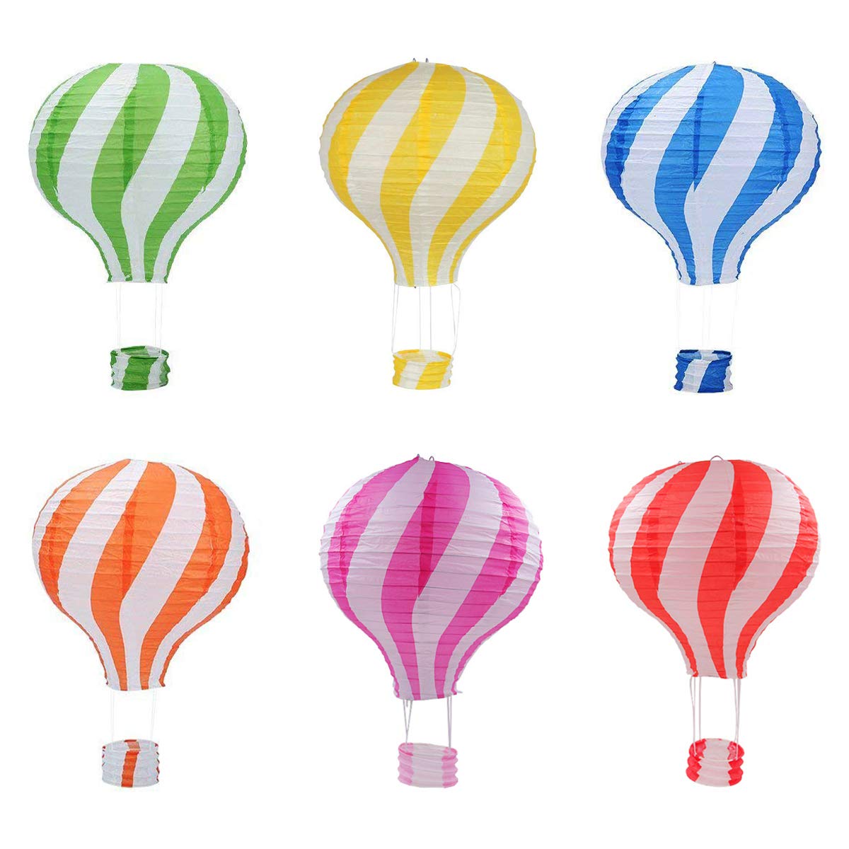 Famgee 12 Inch Hanging Hot Air Balloon Paper Lanterns Set Decoration Birthday Wedding Christmas Party Decor Gift Set Stripe Styl