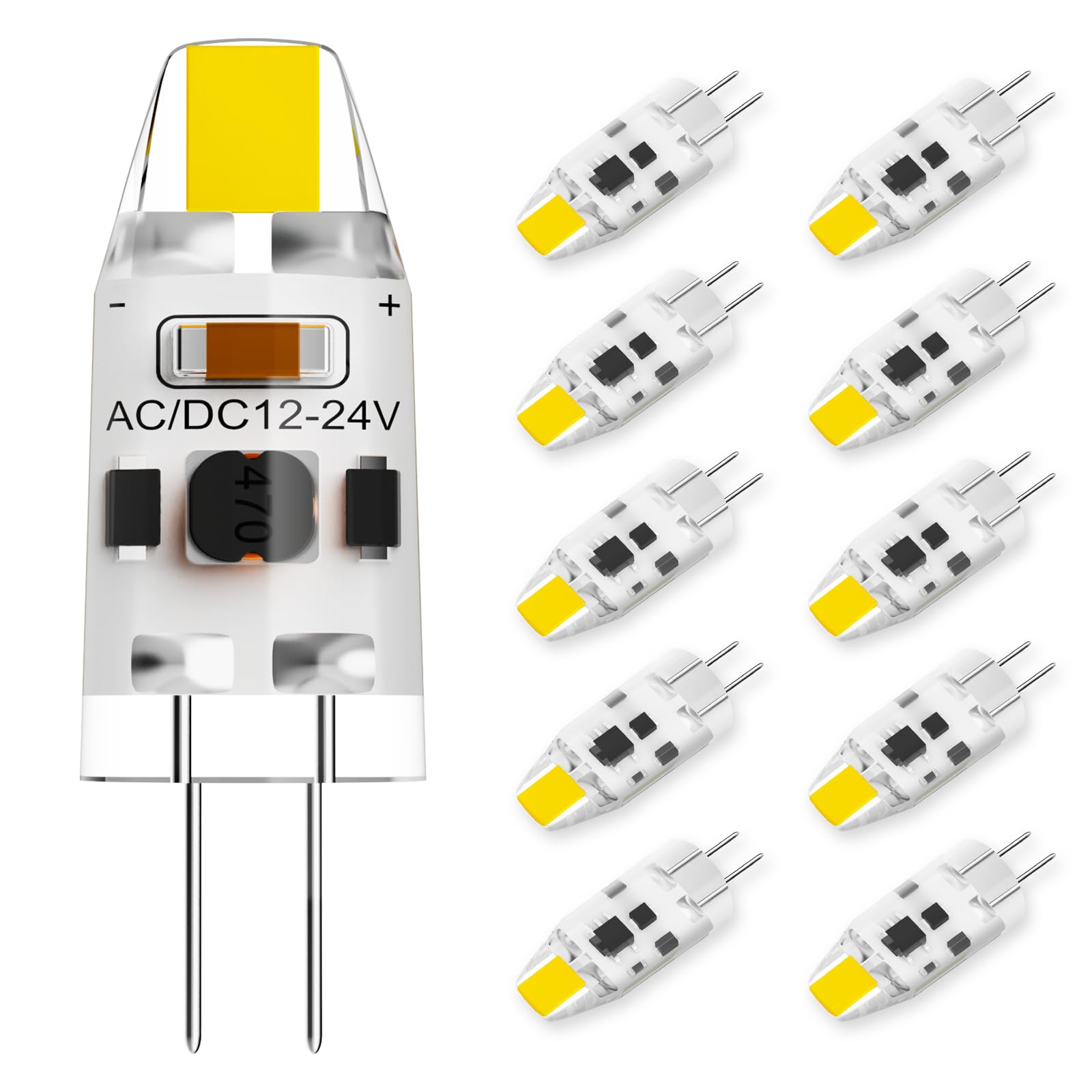 TAIYALOO G4 LED Bulb 1W Equivalent to 10W, AC/DC 12V, Daylight White 6000K, Bi-Pin G4 Base, 