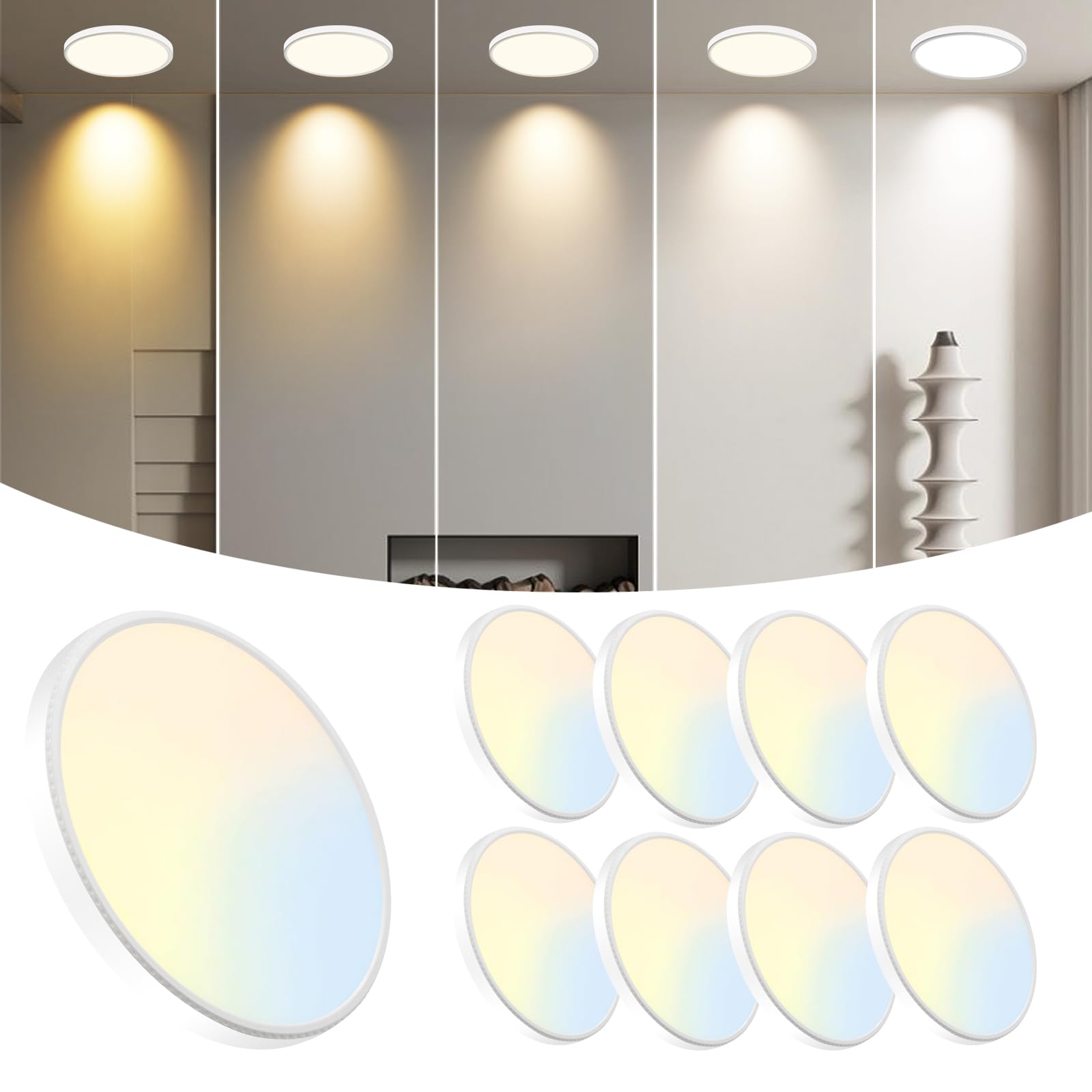 WKONCLDY 8-Pack 7.5Inch LED Ceiling Lights, 5 Colors Selectable Flush Mount Ceiling Lights, Ultra Thin LED Ceiling Lights Fixtur