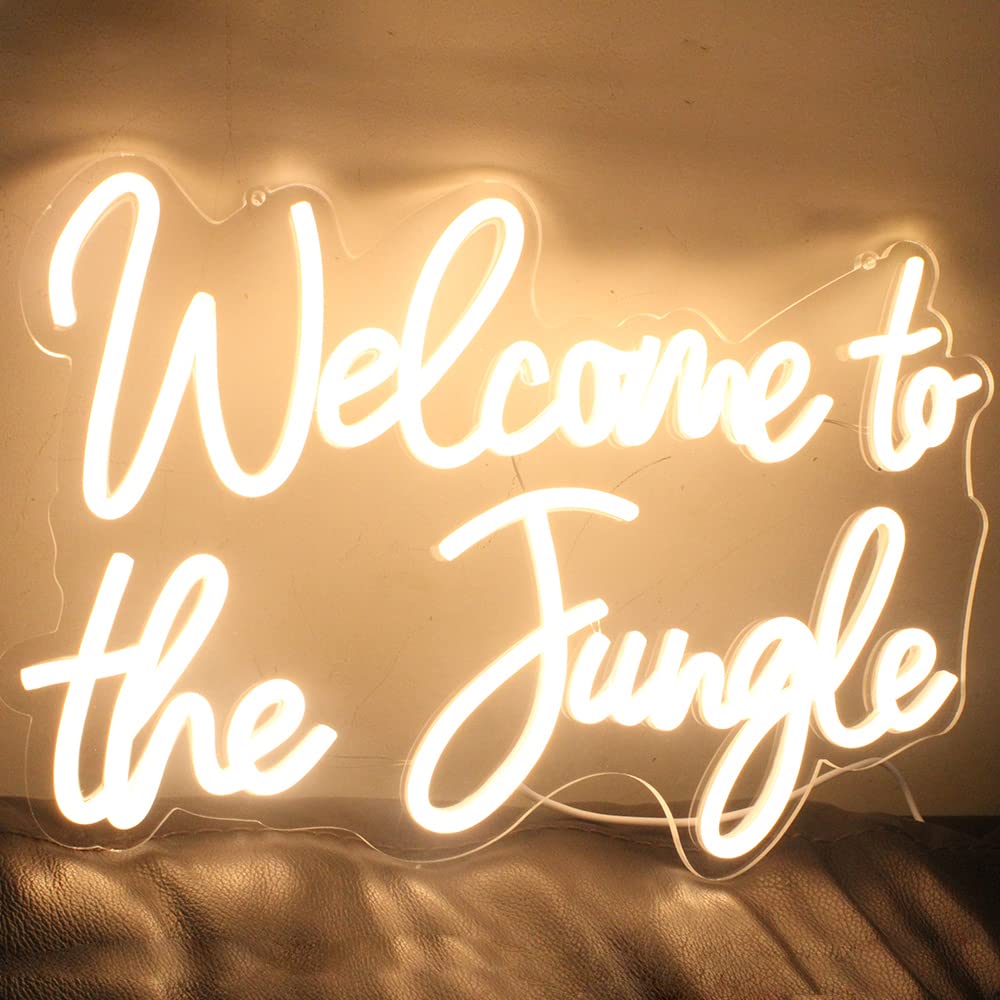 DAKABUKA LED Neon Sign - Welcome to the Jungle - Warm White - 16.5 x 11 inches - USB Light Up Decor for Home, Garden, Bar
