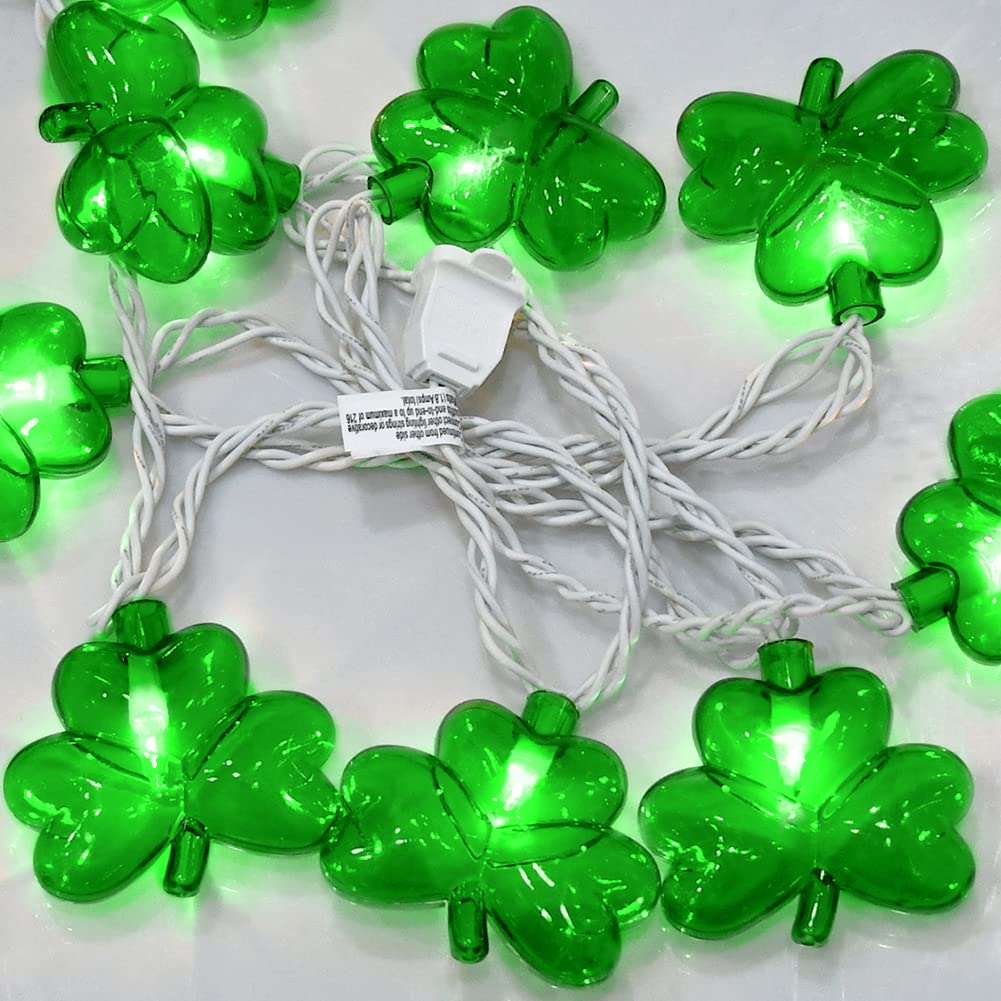 Pallerina St. Patrick'S Day String Lights, 8.5Ft Green Clover Decor With 10 Shamrock Lights