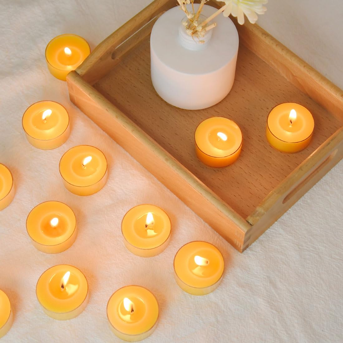 TELOSMA 100 Pack Pure Beeswax Tealight Candles - Natural Unscented, Clean Burning Yellow Candles in Bulk