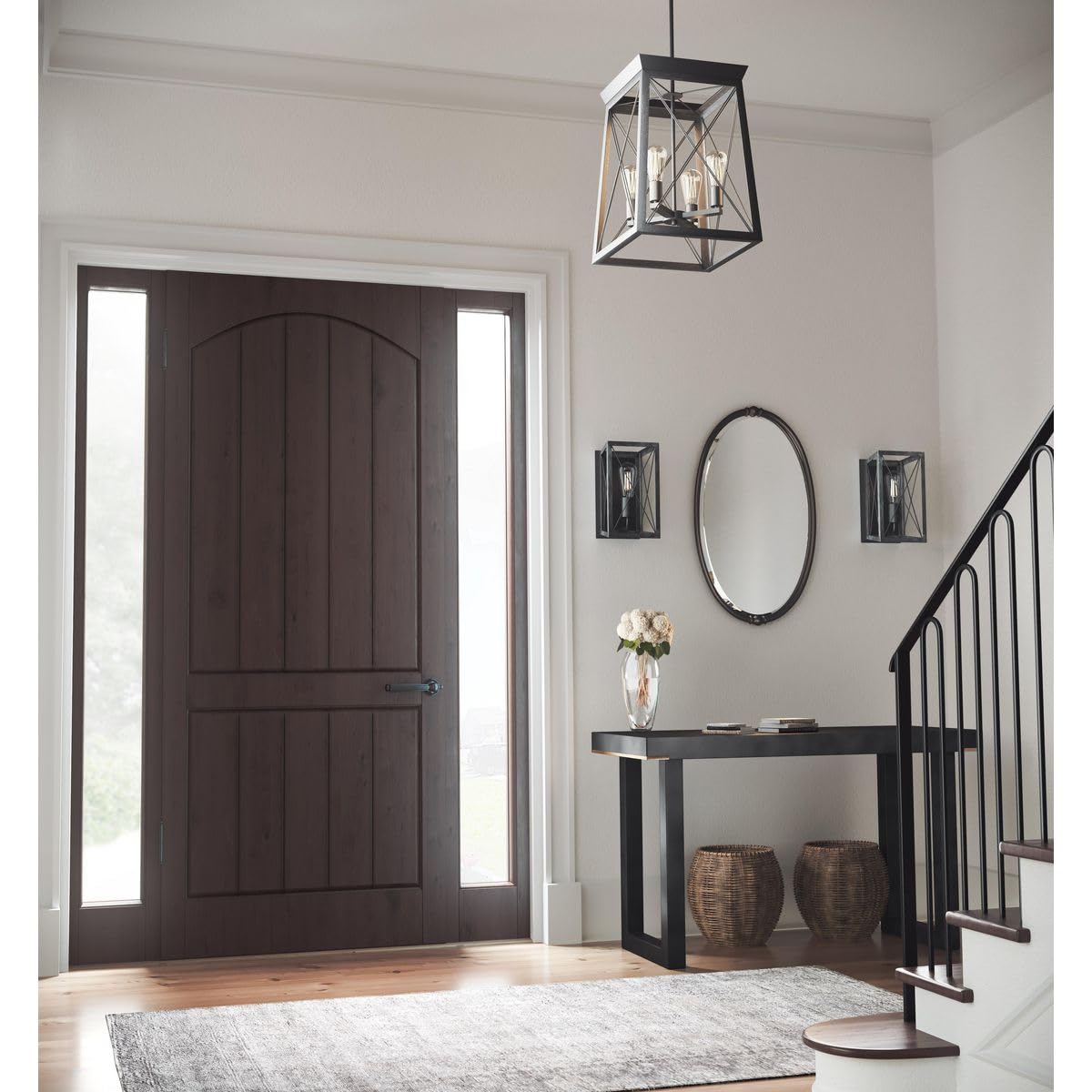 Progress Lighting Briarwood Collection 21 In. 4-Light Textured Black Farmhouse Foyer Chandelier With Painted Ceruse Black