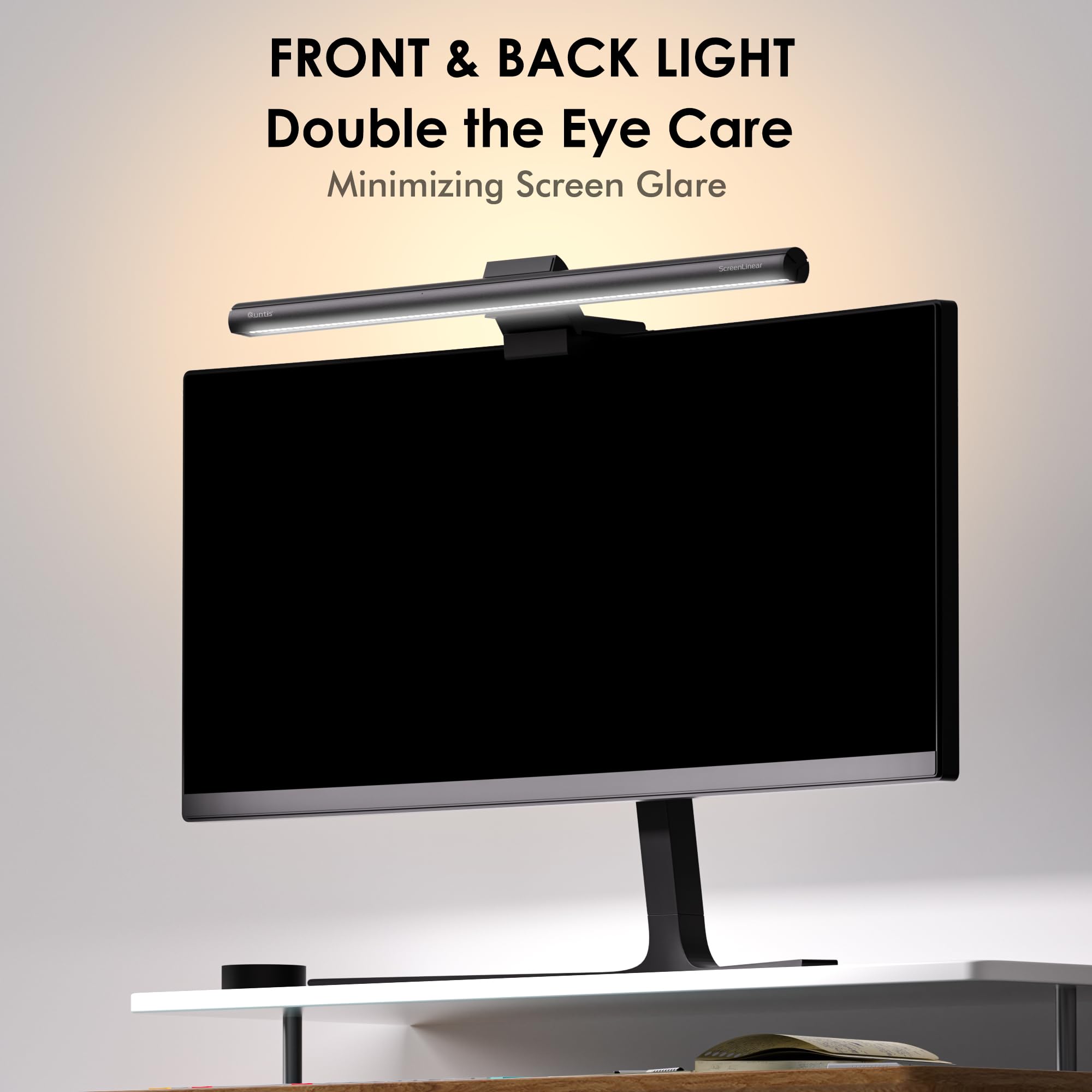 Quntis Monitor Light Bar With Remote, 16.7'' Eye Care No Glare Computer Light Bar With Backlight, Auto-Dimming & Timer, Stepless