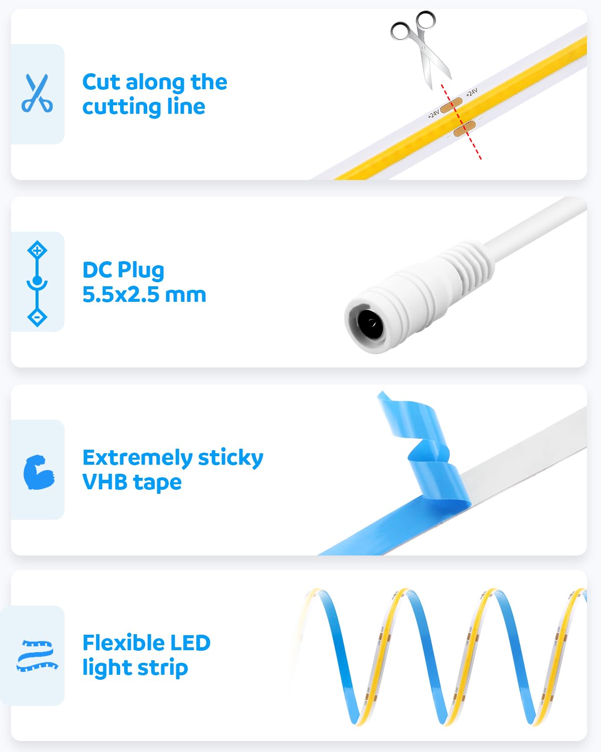 Aclorol Cob Led Strip Lights 24V 50Ft Led Rope Lights For Bedroom Warm White 3000K 320Leds/M Cri85+ Flexible Led Tape Lighting F