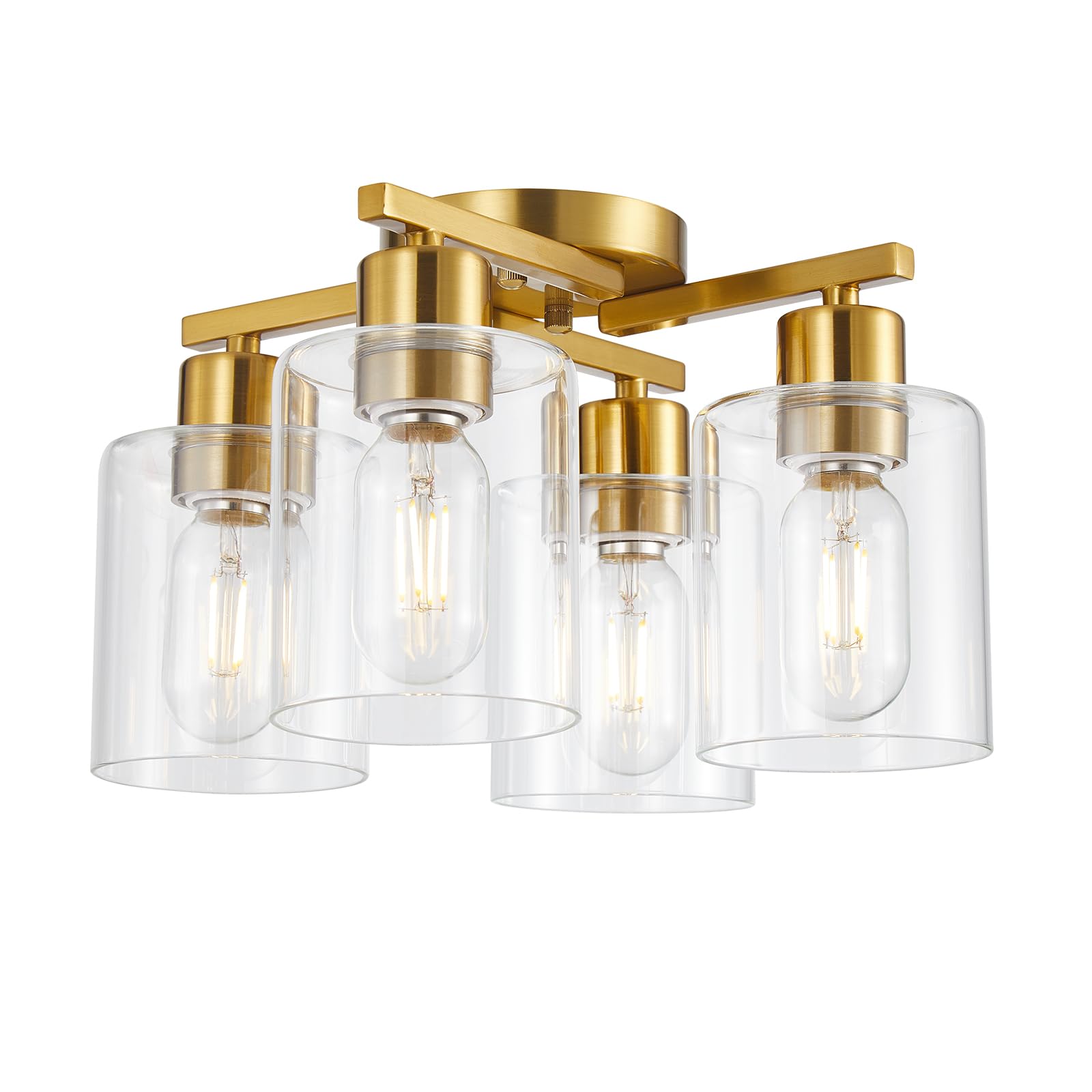 DIDUIO 4 Light Semi Flush Mount Ceiling Light Brushed Gold Kitchen Lighting Fixtures Ceiling Brass Hallway Cieling Lights Fixtur