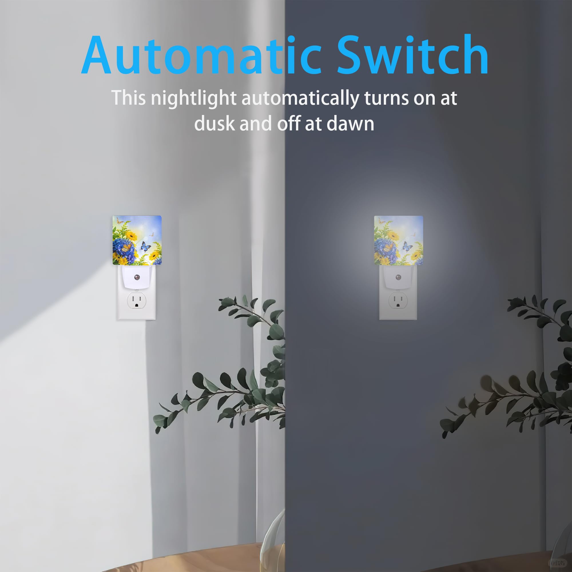 Meikosks Night Lights Plug Into Wall Blue Butterfly Flower Night Lights Dusk To Dawn Sensor Led Lamp For Women Men,Led Lights Fo