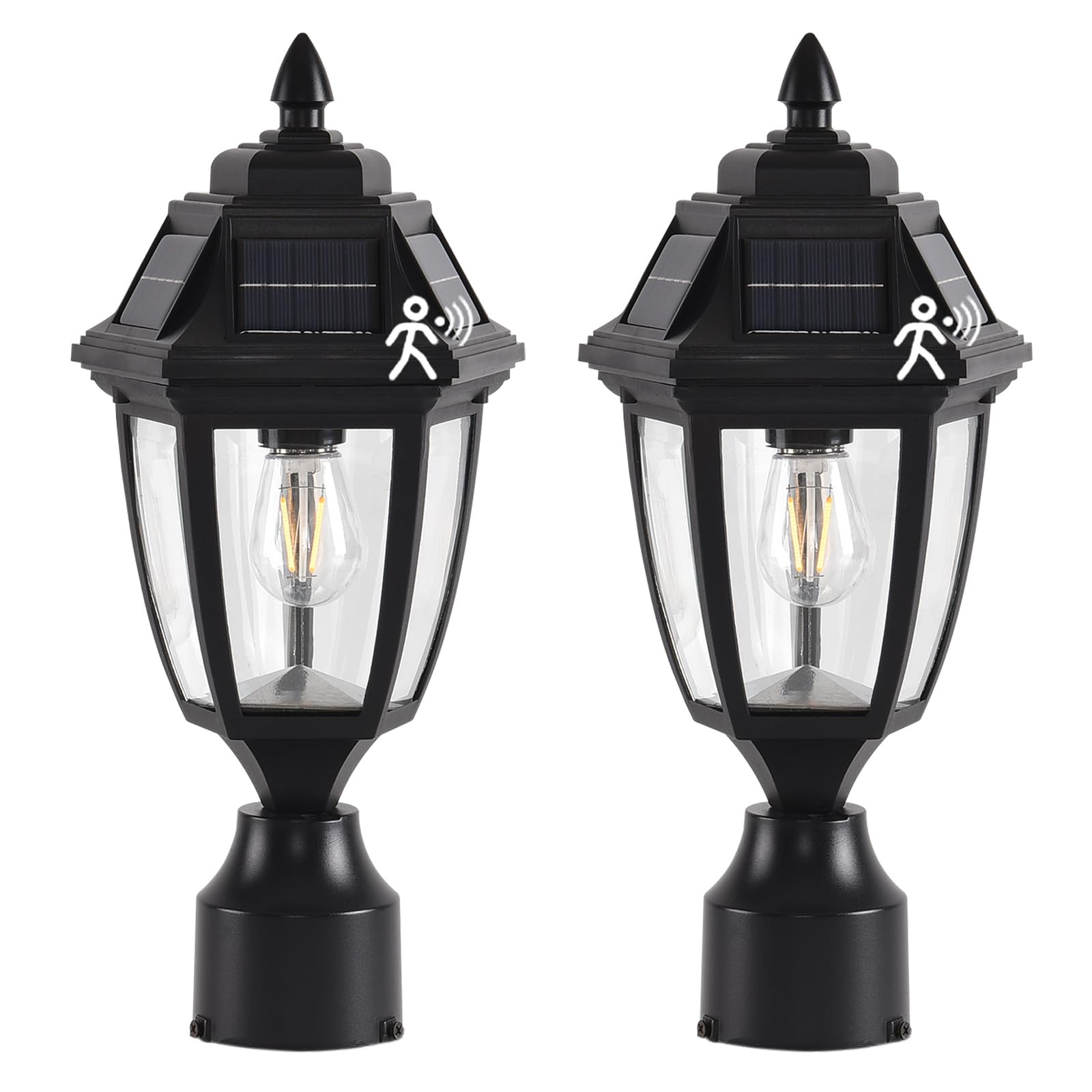TEBLAMPUE Solar Post Lights 2 Pack, Motion Sensor Post Lantern Without Pier Mount Base, Waterproof Solar Powered Post Light Fixt