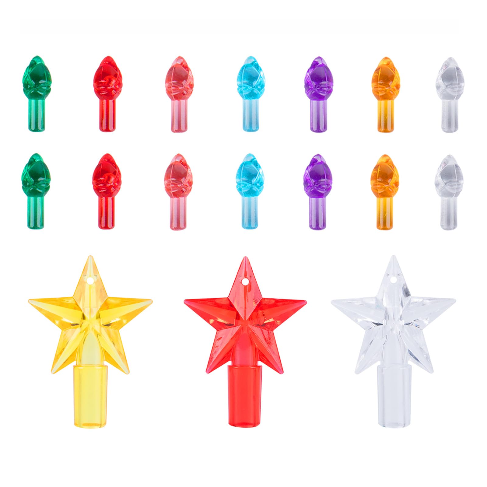 TechSense Ceramic Christmas Tree Replacement Light Bulbs, Multicolor, Medium, Plastic, 120Pcs + 3 Stars, Model TS-CTR