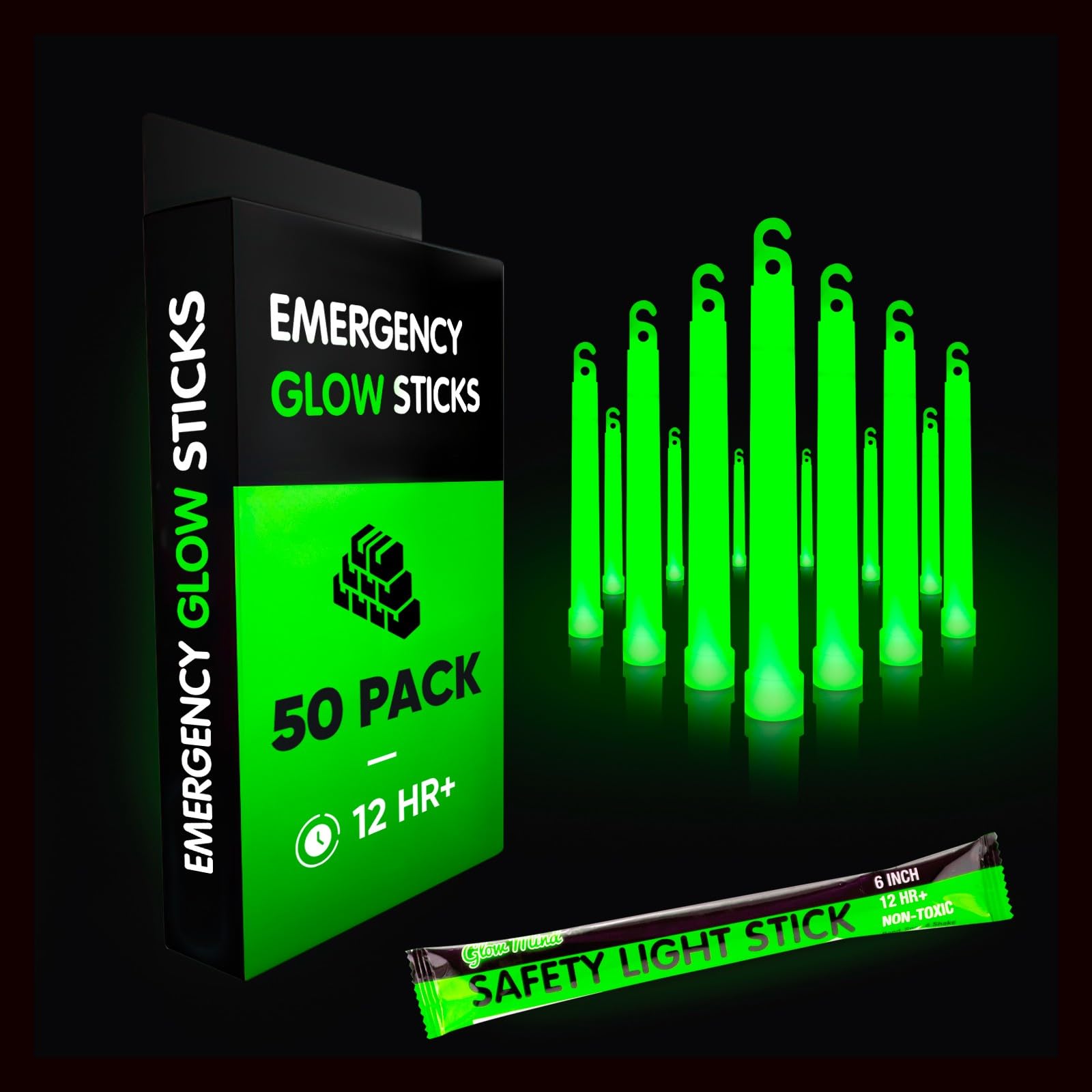 Glow Mind Glow Sticks, 6 Inch Ultra Bright Emergency Light, 50 Pack, Green, GM-06-50, Chemoluminescence Substance