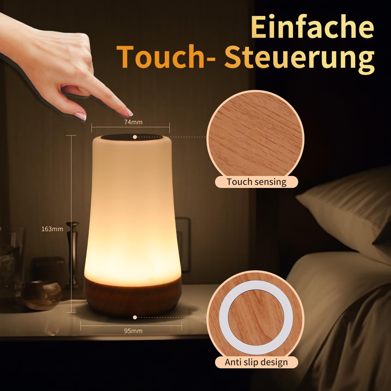 Oorun Touch Bedside Table Lamp,13 Rgb Colors & 5 Brightness, Usb Rechargeable Desk Lamp, Remote Control Dimmable Light With Rgb