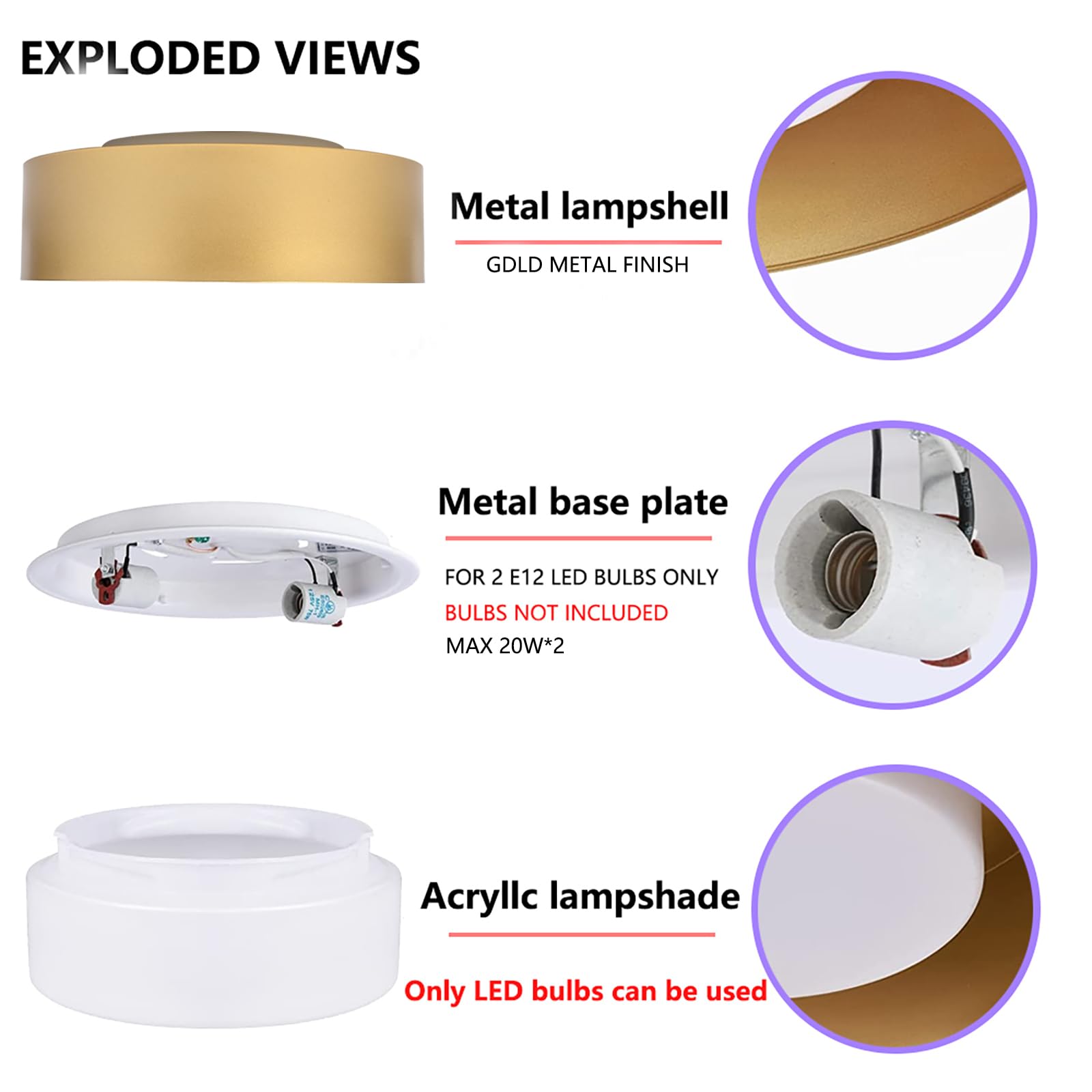 Mivenda Modern Flush Mount Ceiling Light Minimalist Close To Ceiling Lighting Fixture Gold Circular Ceiling Lamp For Bedroom Dining Room Entry Hallway Balcony  Bathroom (12.5