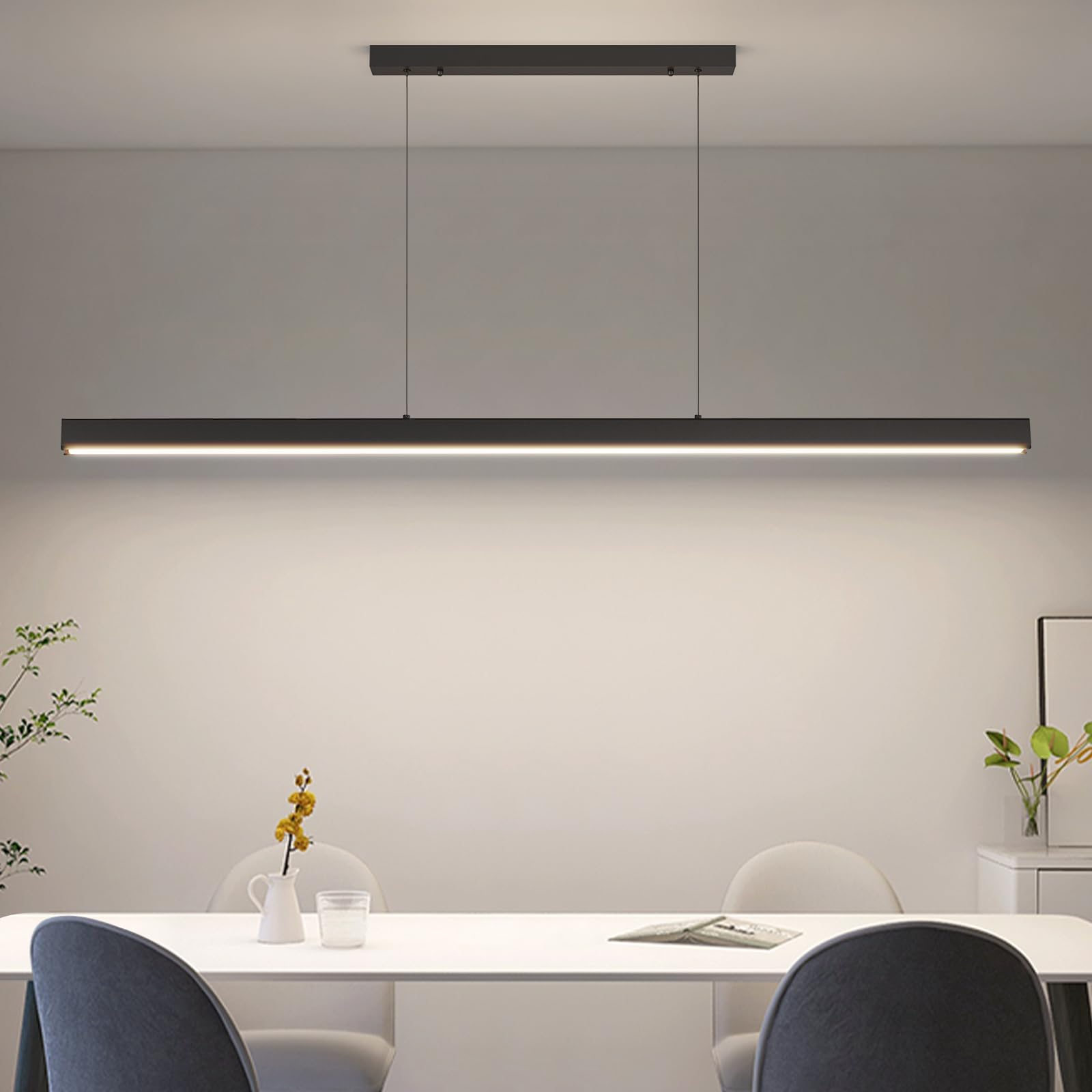 57'' Led Linear Pendant Light Fixtures, 25W Dimmable Pool Table Light With Remote, Modern Island Lights For Kitchen Dining Room