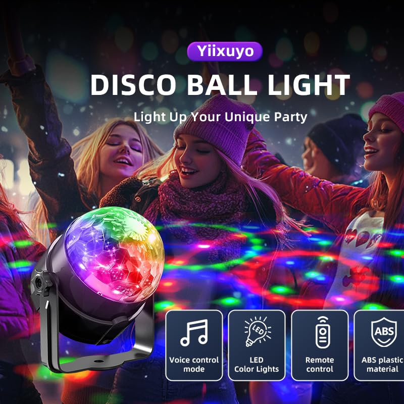 Yiixuyo - Disco Ball Light,with Remote Control 7-Color LED Strobe Light, Sound Activated Mini Portable Party Light Suitable for