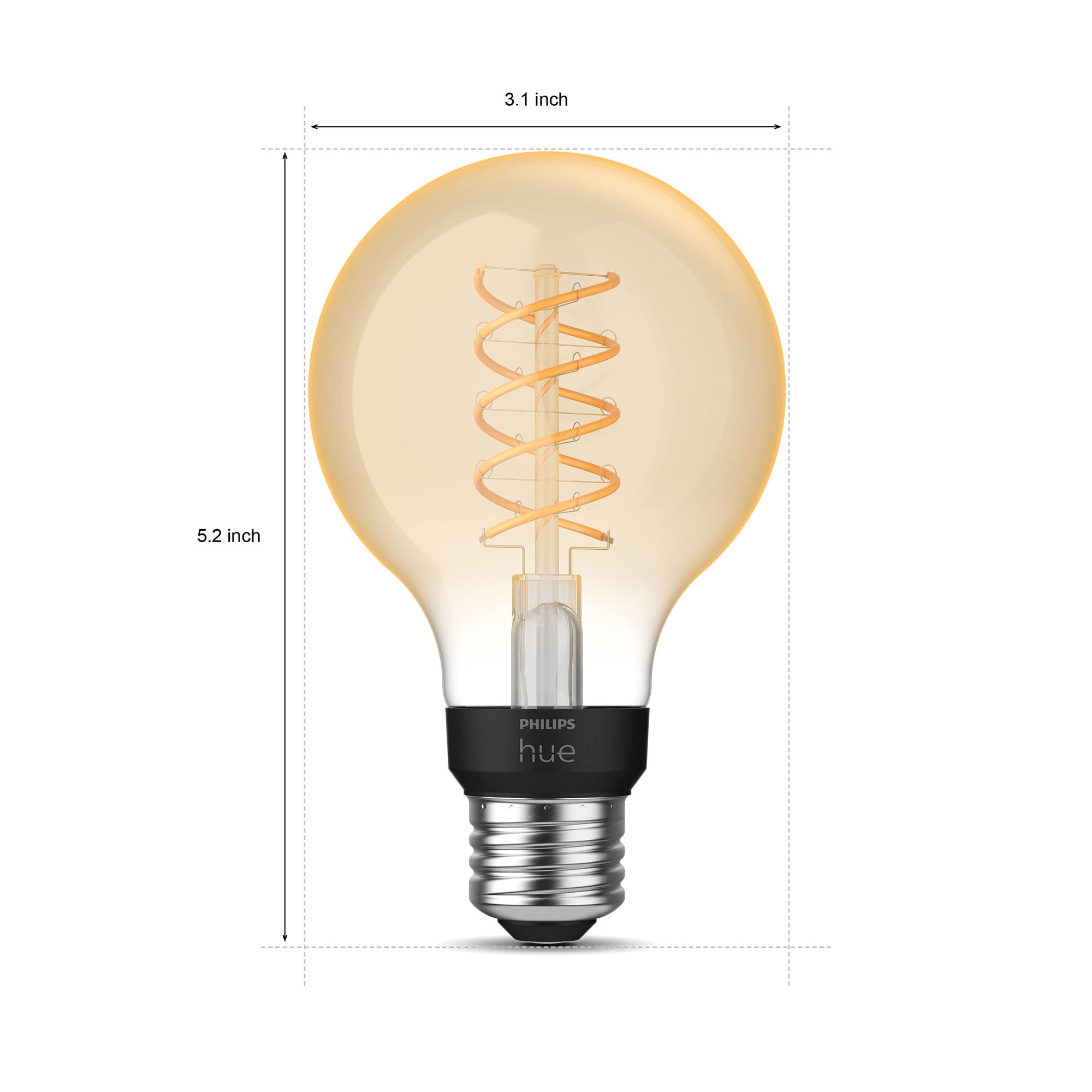 Philips Hue Smart LED Bulb, 60W G25, Soft Warm White Light, 2 Pack, E26, Glass, Model 571091, Indoor Use, Compatible with Alexa and Google