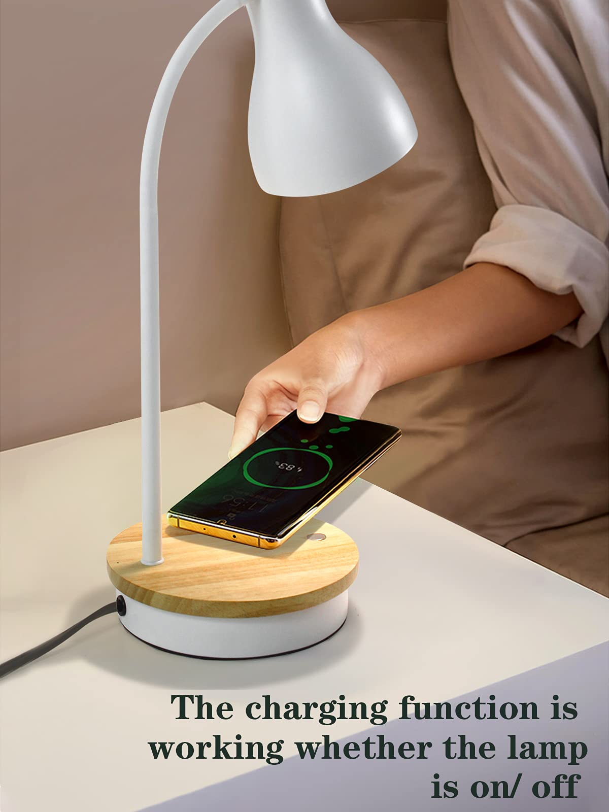 Metal Desk Lamp Wireless Charging Table Lamp Touch Reading Lights Arc Desk Lamps For Bedroom, 3 Way Dimmable Bedside Lamp With U