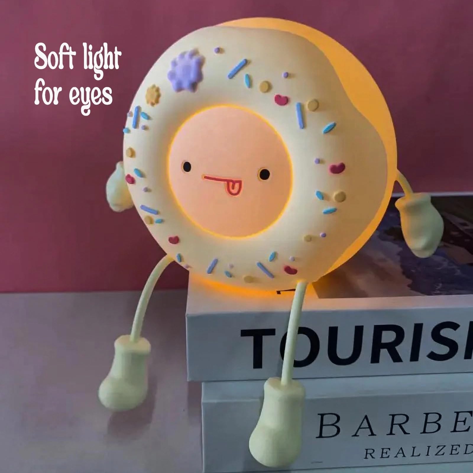 Yenergy Cute Donut Night Light - Silicone Kids Rechargeable Adjustable  Contact Switch Room Decor Gift (White)