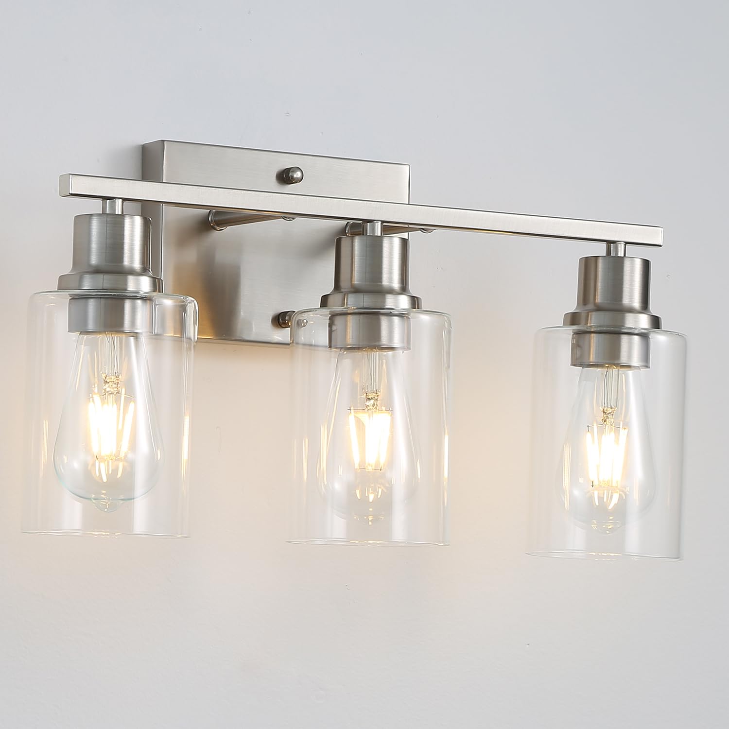 Jodauirt 3-Lights Brushed Nickel Bathroom Vanity Light Fixtures,Brushed Nickel Wall Sconces with Clear Glass Shades, Farmhouse M