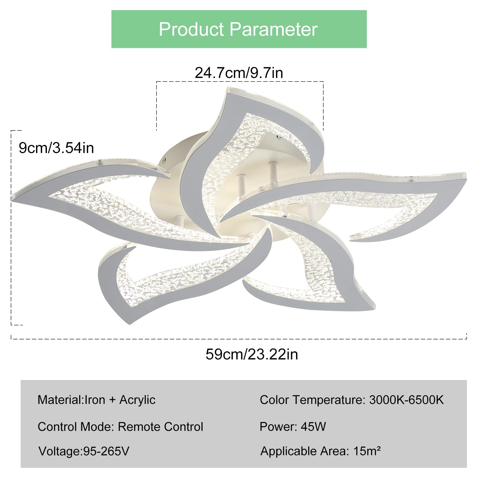 Garwarm Modern LED Chandelier Flush Mount, Dimmable 45W, 23.6in Acrylic Flower Design, White