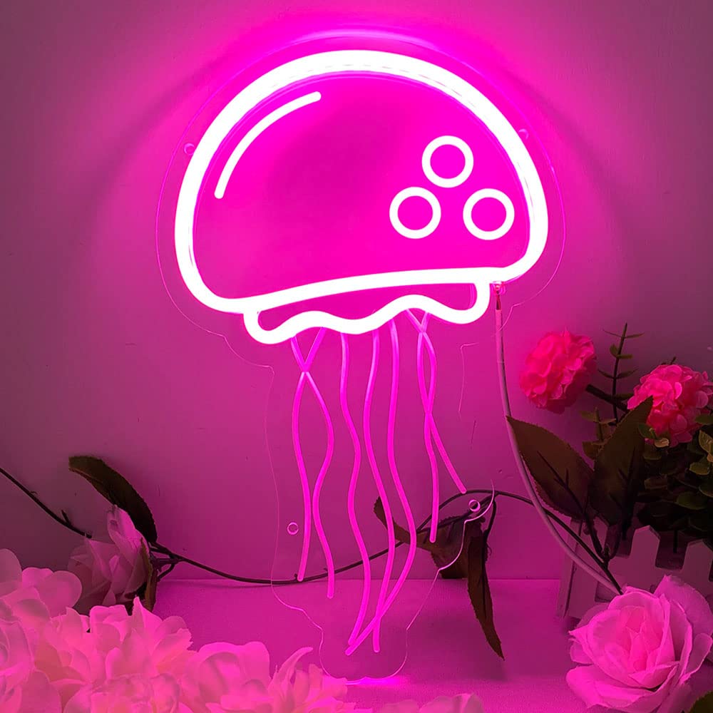 COLORNEON Jellyfish Neon Sign, Dimmable Pink LED, 12.9x8.3 inch, Handmade Acrylic Wall Decor, Model Jellyfish-PK