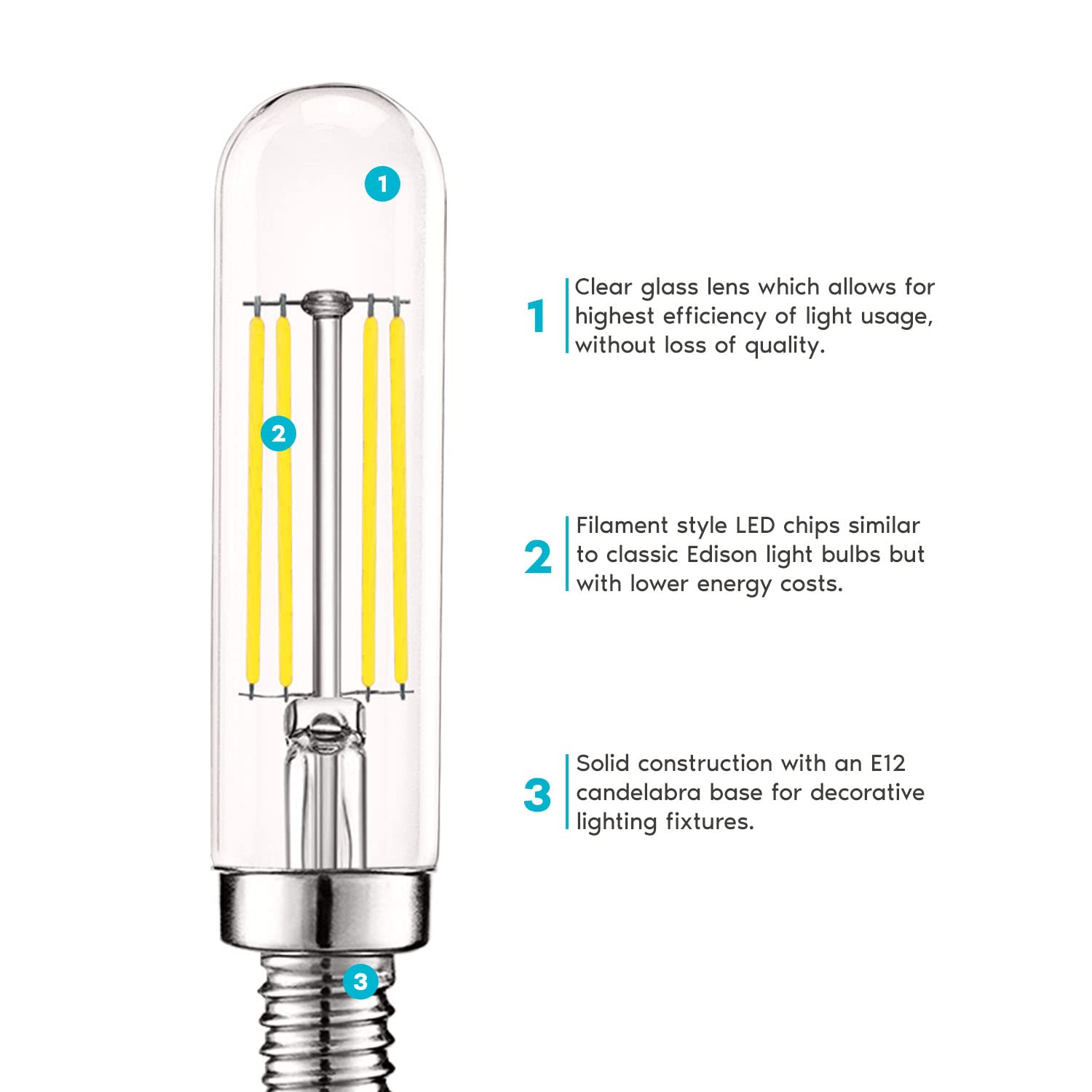 LUXRITE Vintage E12 LED Bulb 60W Equivalent, Dimmable, 5000K Bright White, Clear Glass, Model LR21659-6, 6 Pack