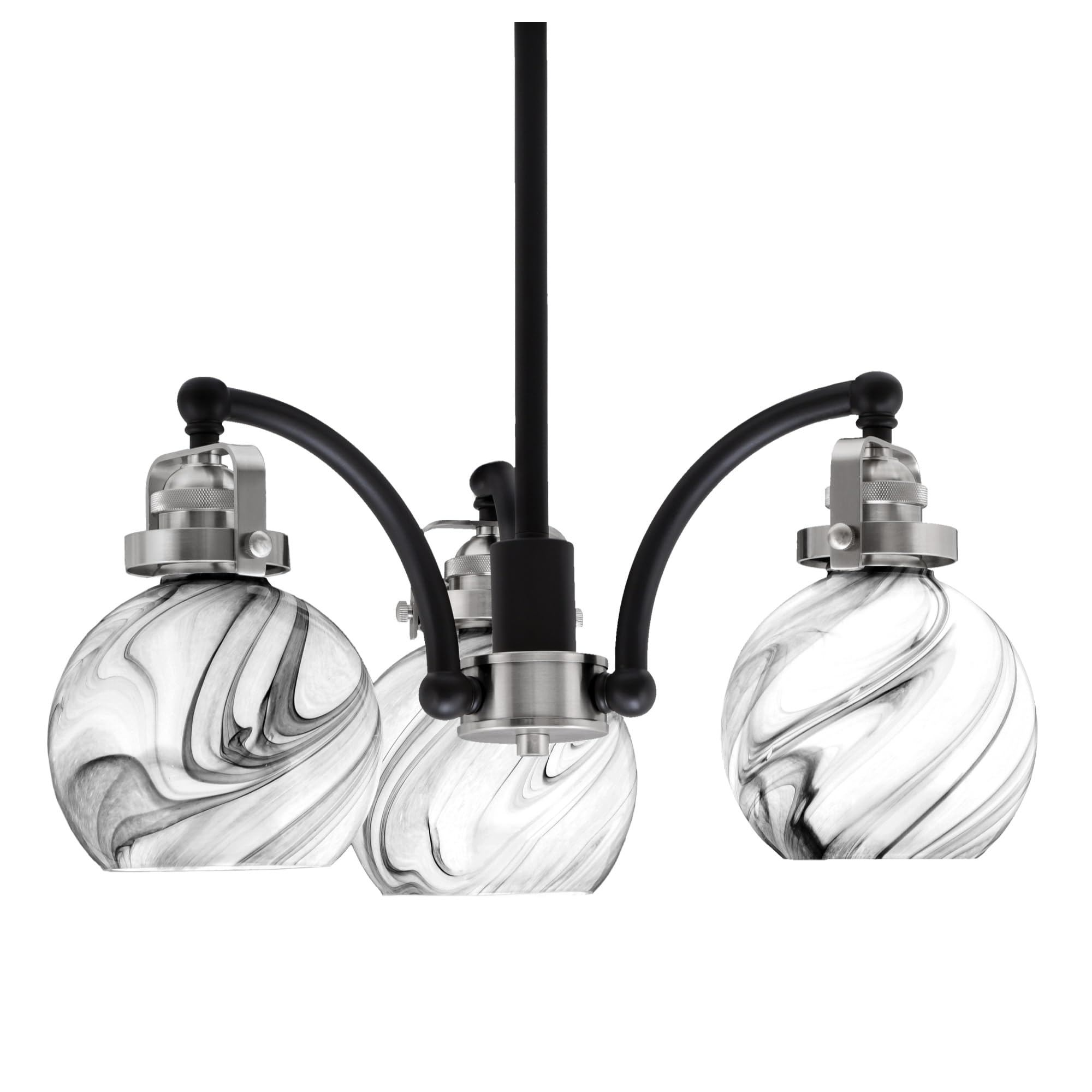 Easton Downlight, 3 Light, Chandelier Shown In Matte Black & Brushed Nickel Finish With 5.75&quot; Onyx Swirl Glass