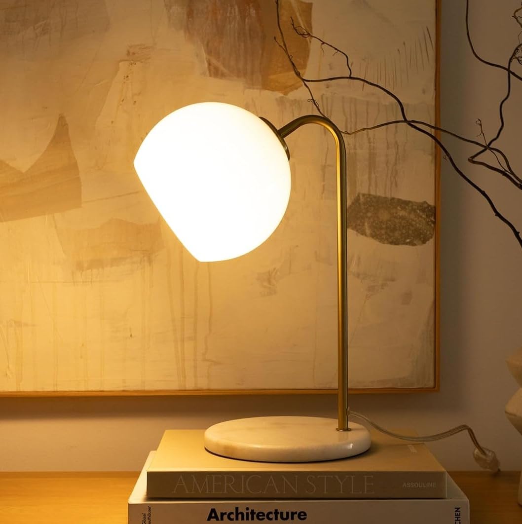 Brightech Krystal LED Table Lamp, Frosted Glass Globe Arcing Living Room Lamp, Mid-Century Modern Standing Lamp for Living Rooms