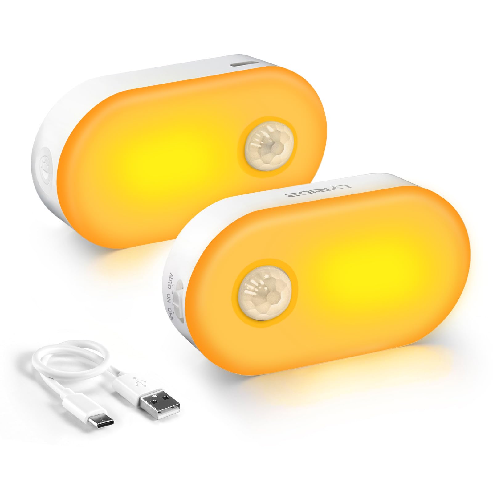 Lyridz Rechargeable Night Light with Motion Sensor, Dimmable Amber Nightlights for Bathroom, Bedroom, Kids Room, Hallway, Stairs