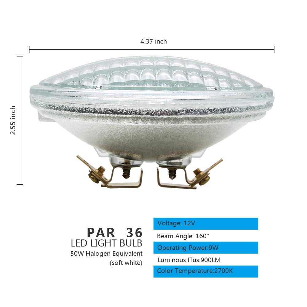 Zorykn Par36 Led Landscape Bulb,9W 900Lm 50W Halogen Equivalent,12V Ac/Dc,Ip68 Waterproof,Par36 Led Bulb For Landscape Lighting,