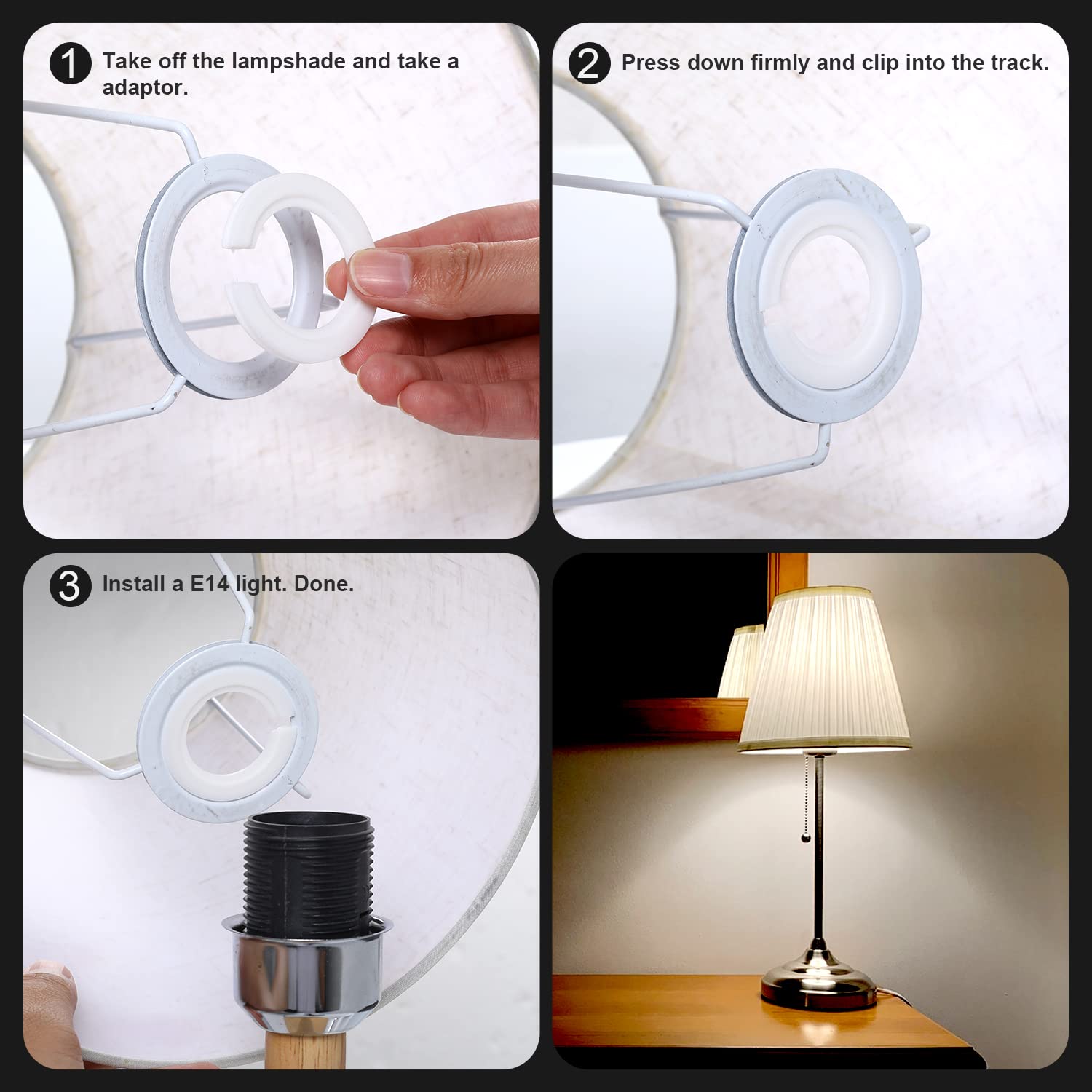 Sliverdew E27 to E14 Lamp Shade Adapter Ring, 6 Pack, Plastic, White, 42mm to 29mm Converter
