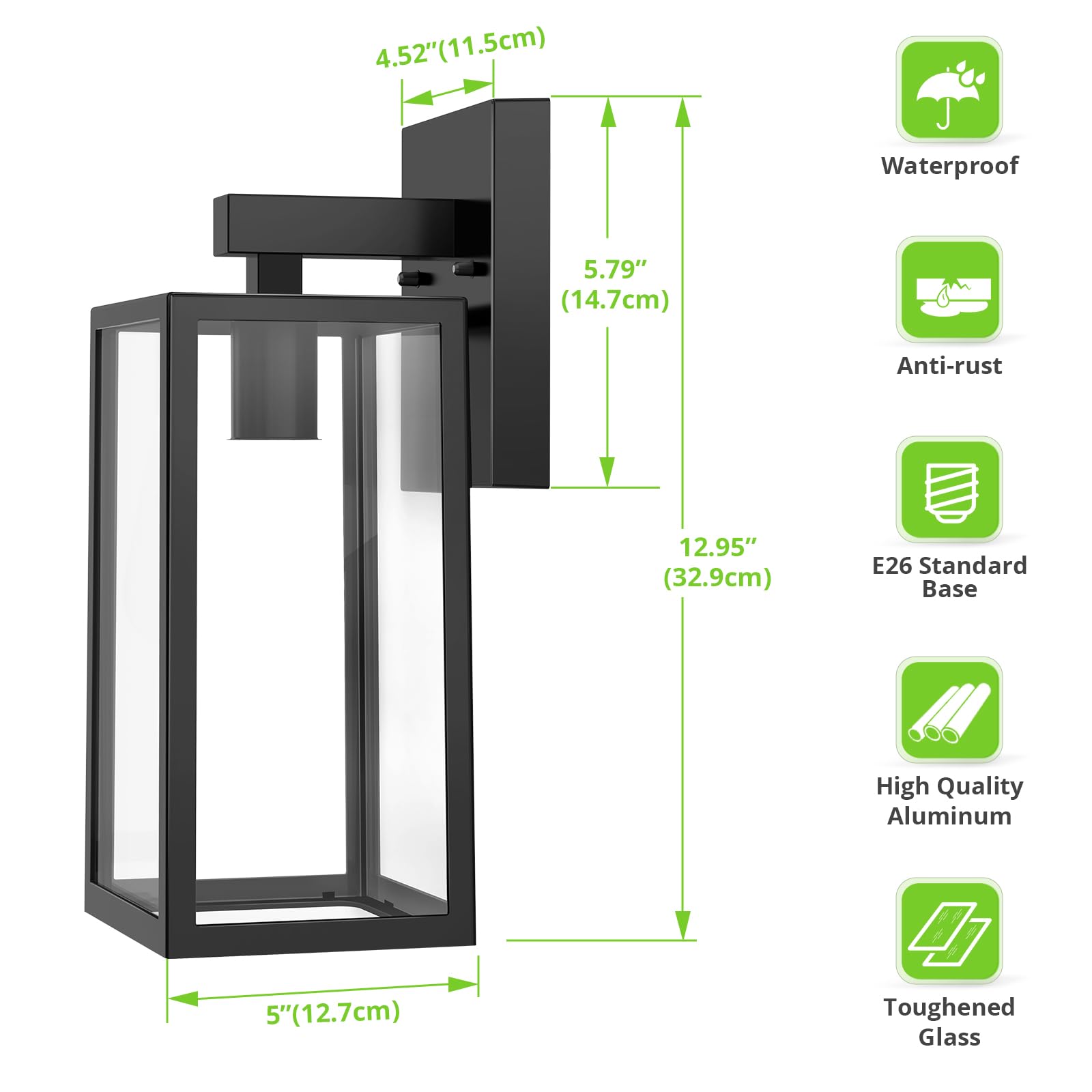 Maxvolador Outdoor Wall Sconce, Extra Large Exterior Waterproof Wall Lantern Lighting Fixtures, Black Porch Lights, Anti-Rust Wa