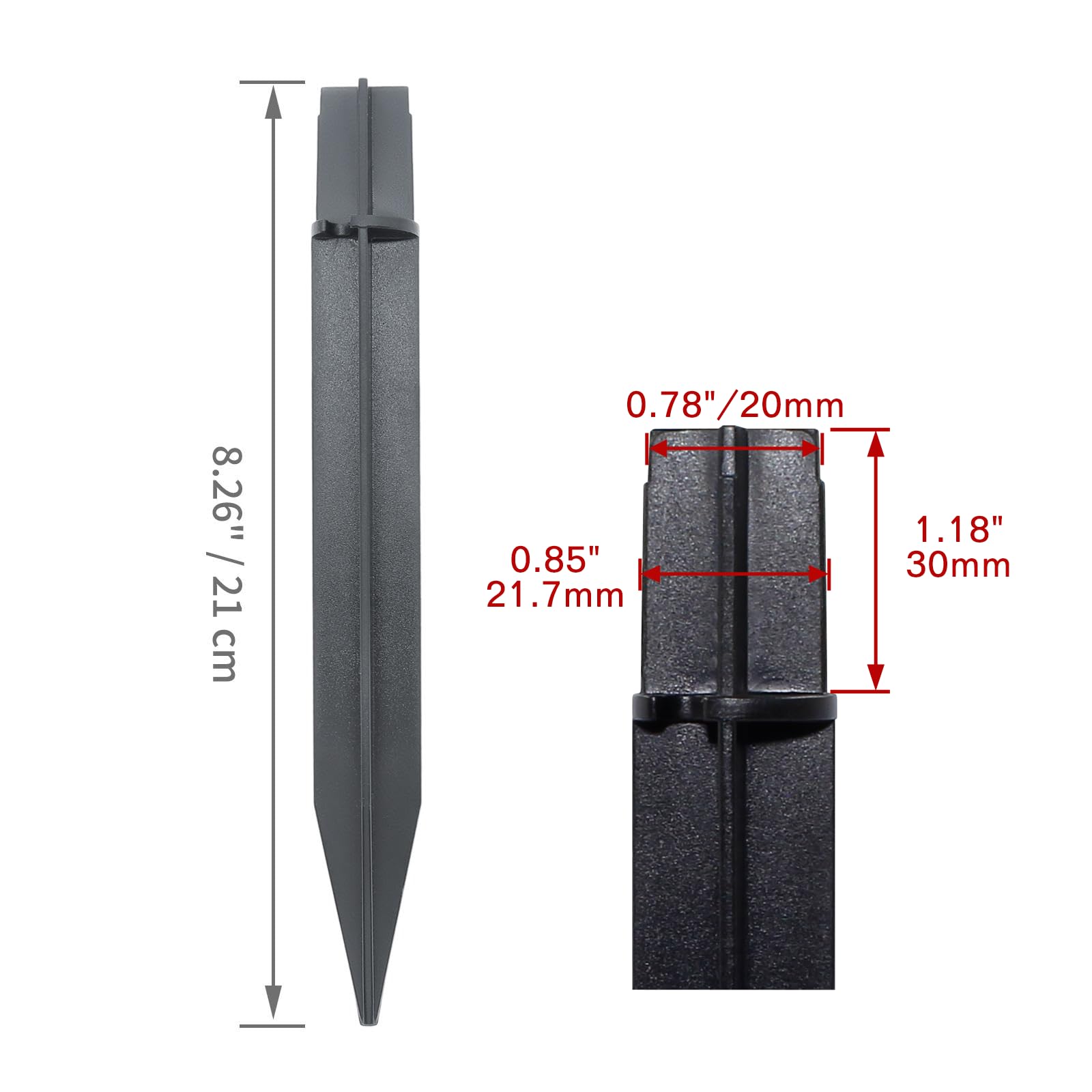 Cionyce 8PCS Black ABS Plastic Solar Pathway Light Stakes, 8.25 Inch Replacement for Garden and Pathway Lamps, 0.85 Inch Head Mounting Diameter