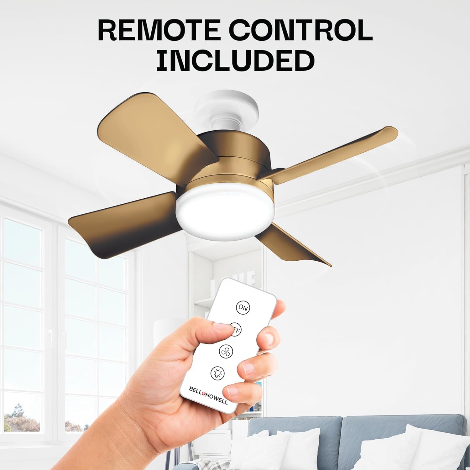 Bell+Howell Socket Fan Cool Light Deluxe, 1000 Lumens, Remote Control, Large, Bronze, Model 2175, For Bedroom, Kitchen, Living Room