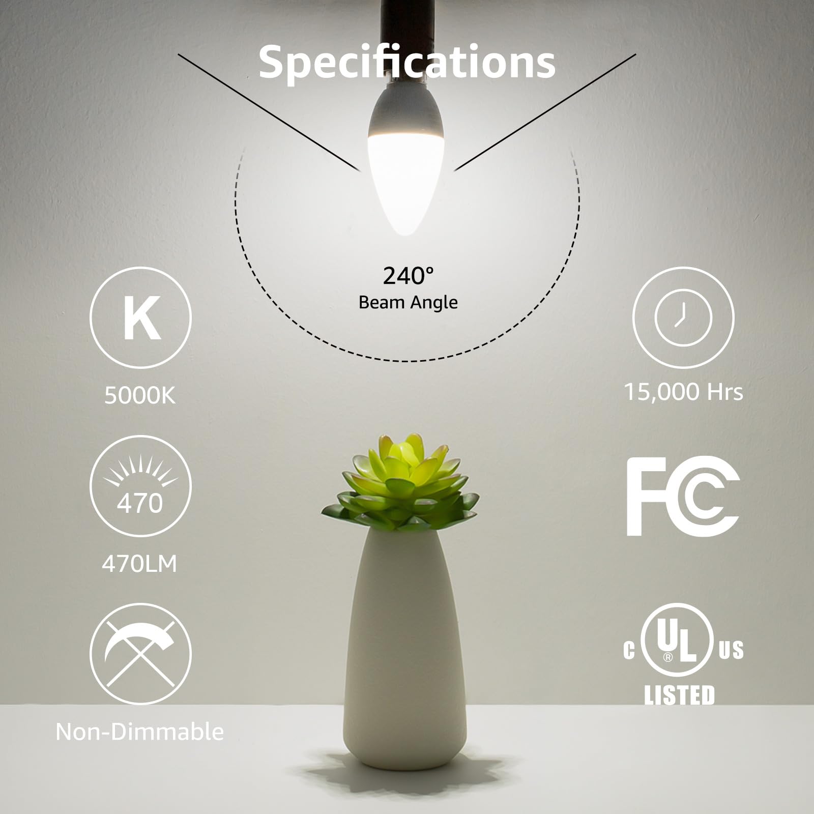 Lepro E12 LED Candelabra Bulbs, 5.5W 40W Equivalent, Daylight White, Plastic, 6-Pack