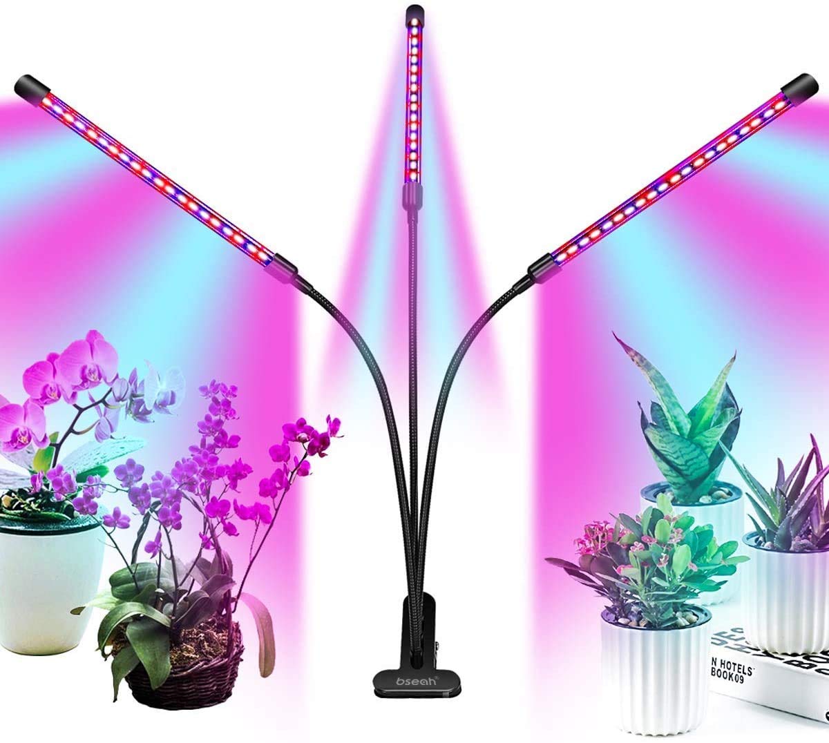 bseah Grow Light Plant Lights for Indoor Plants, Clip-On Full Spectrum Plant Grow Lights, Auto ON & Off Timer 3/9/12H, Dimmable 
