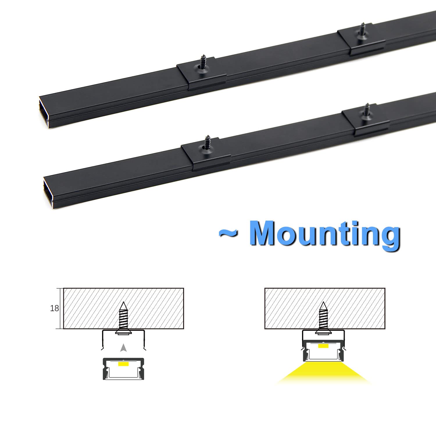 Vst 6Pack 1Ft Black Led Aluminum Channel With Black Smoky Transparent Cover U Shape 15X8Mm, Led Strip Light Track With End Caps