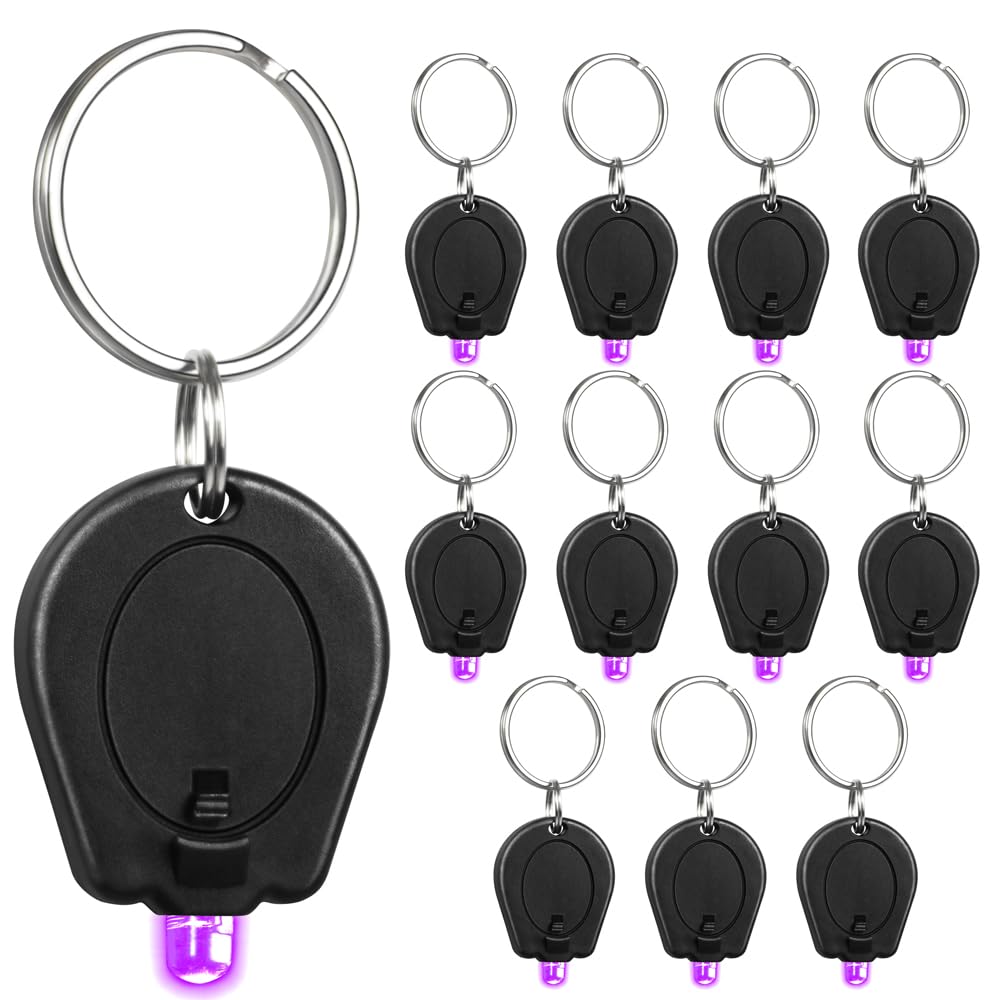 RaySoar UV Keychain Flashlight, 395nm Mini LED, 12 Pack, Black Light for Detection, Model RS-KC-8301-2016-2