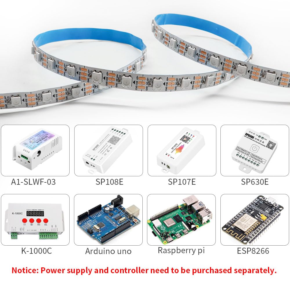 Loamlin Ws2812B Ic Rgb 5050Smd Eco Individual Addressable Led Strip Light, 16.4Ft 300Led 60Led/M Flexible Full Color Ip30 Dc5V W